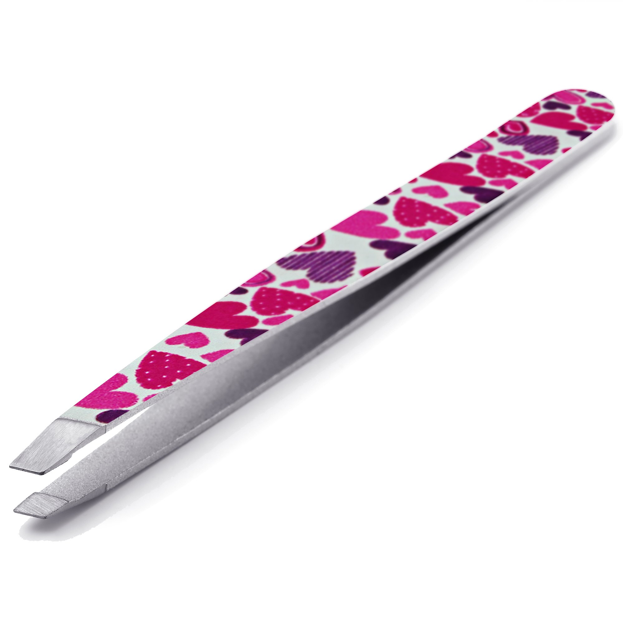 Tweezers - Professional Eyebrow Tweezers Can Be Cute Too! - The Strong and Precise Grip Will Make Styling Your Eyebrows A Breeze - Choose From A Heart Or Flower Pattern - Slant Tip Tweezers