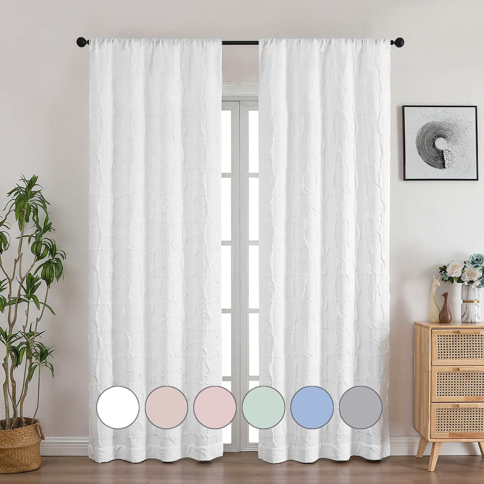 Aiyufeng White Curtains 84 Inches Long 2 Panels Set, Soft Airy Lightweight 3D Embossed Textured Light Filtering Curtains for Bedroom Living Room, Dual Rod Pocket Semi Drapes, 38" Wx84 L Inch