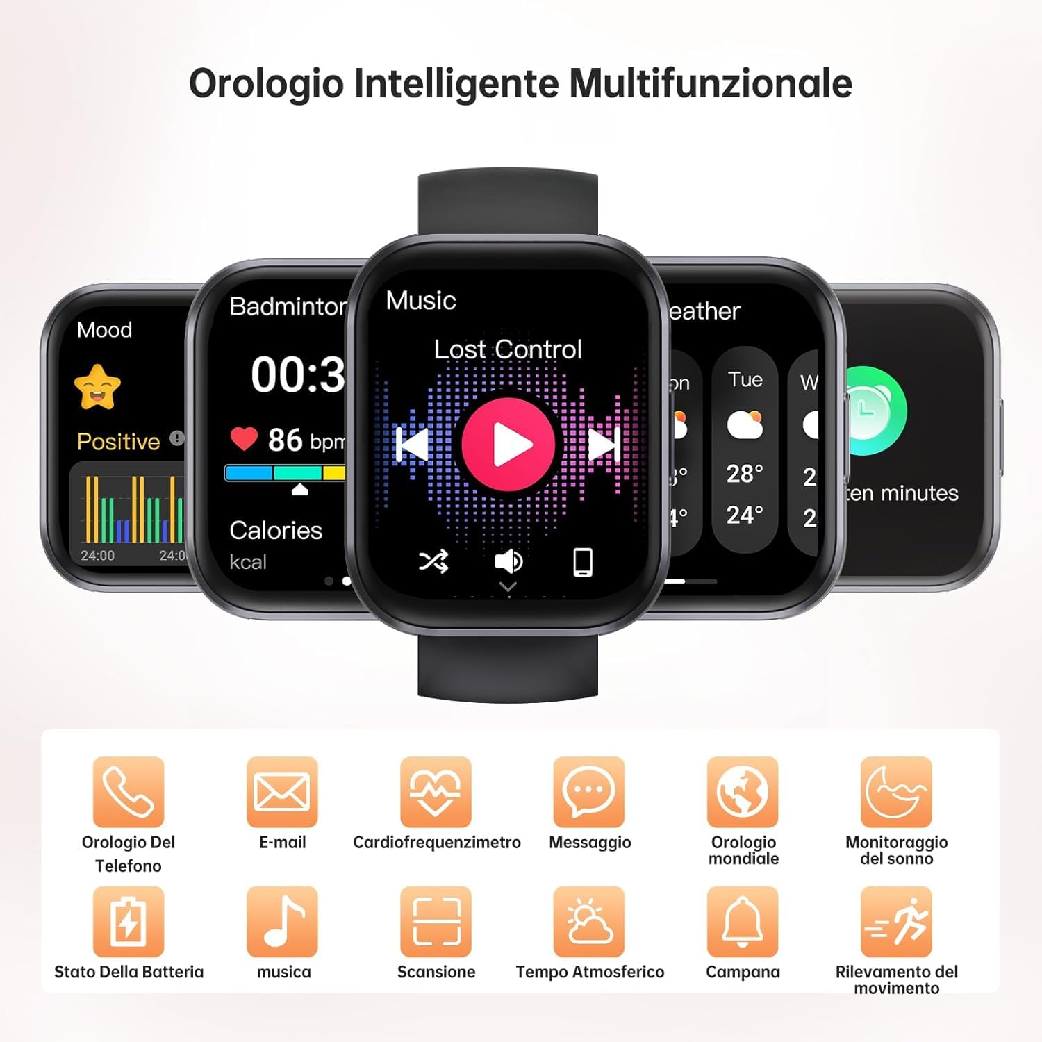 OBA OUKITEL BT103 Smartwatch unisex 1.91" 100+ Modalità Sport Contapassi/Sonno/Cardiofrequenzimetro, Fitness Tracker per iOS Android