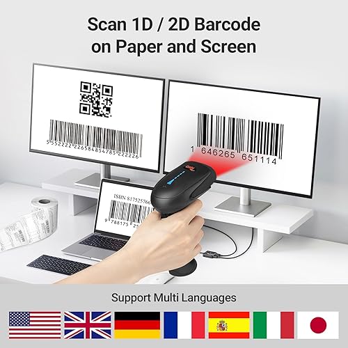 Miniatura 6 de Tera Escáner de código de barras inalámbrico 1D 2D QR con soporte indicador de nivel de batería 3 en 1 funciona con Bluetooth 2.4G inalámbrico USB