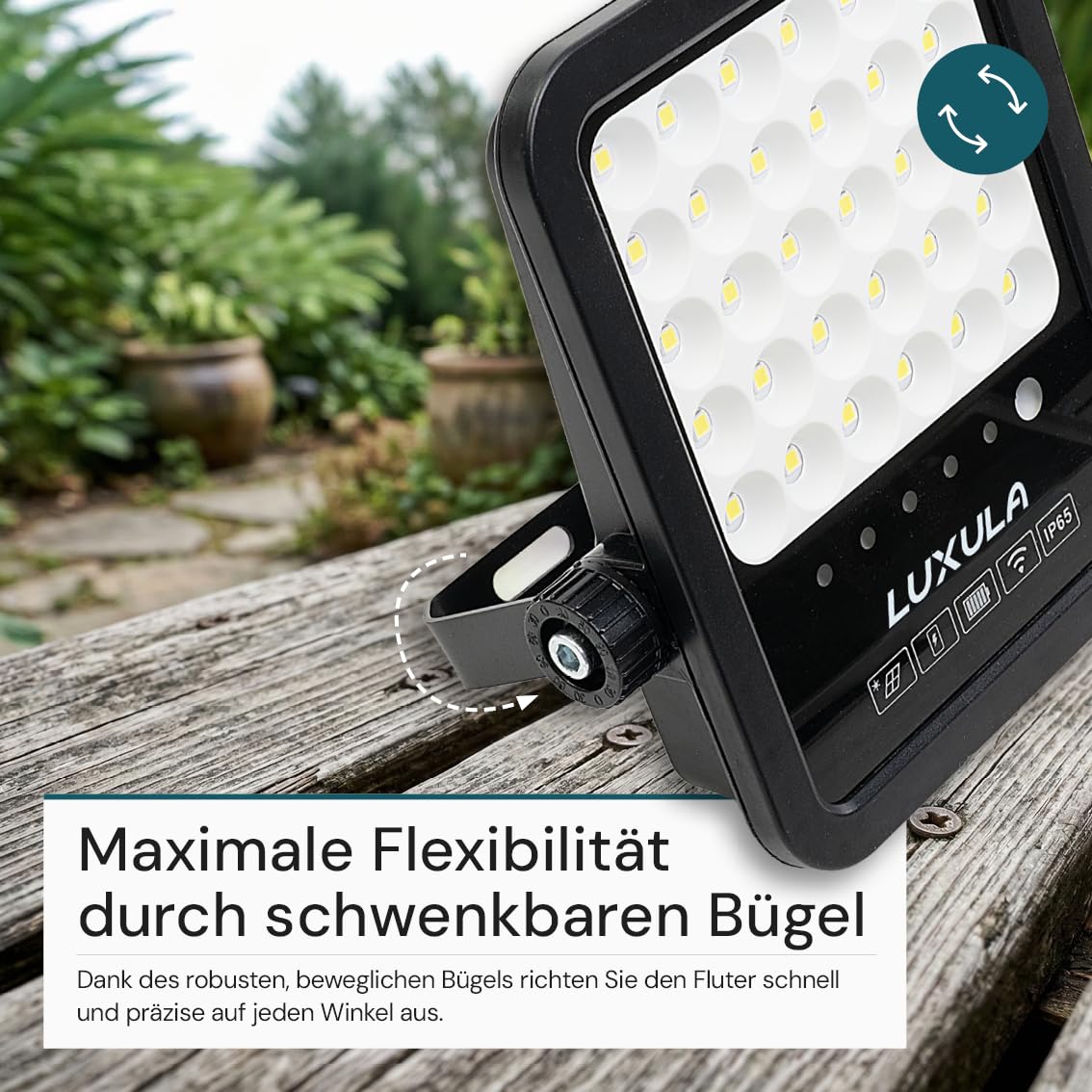 LUXULA Solarstrahler für außen 20W 2 Stück, Solar Strahler Garten mit Fernbedienung, Außenstrahler Solar mit Solarpanel, 6500K, IP65, 2750lm, Solarlampe für außen, Garten, Hof, Einfahrt, Balkon