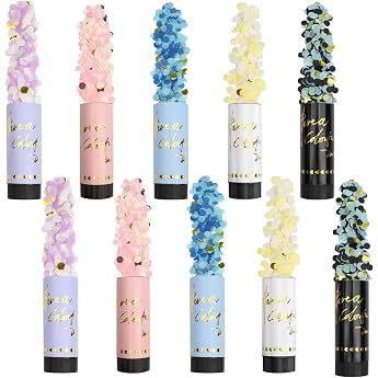 Set of 10 Confetti Cannons Small Colourful   5 Colours for Party