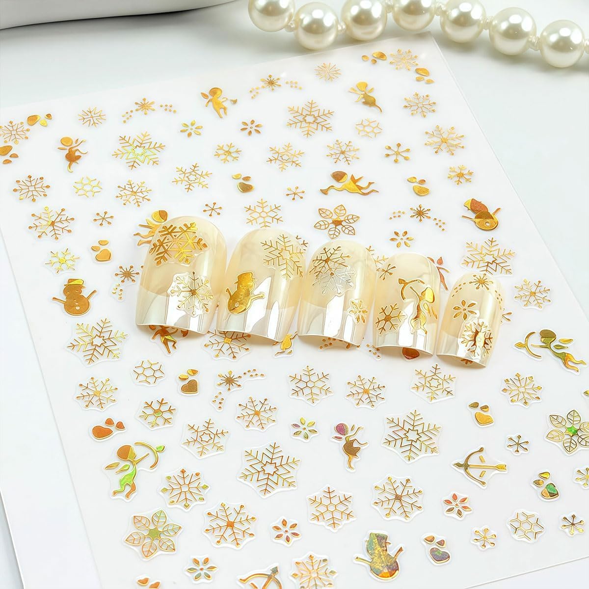 Condition photo showing New/Like New for Snowflake Nail Stickers, 8 Sheets Laser Snowflake Nail Art Decals Winter Christmas Nail Accessories for Women Girls, Waterpoof Simple to Use Laser Snowflake 8pcs