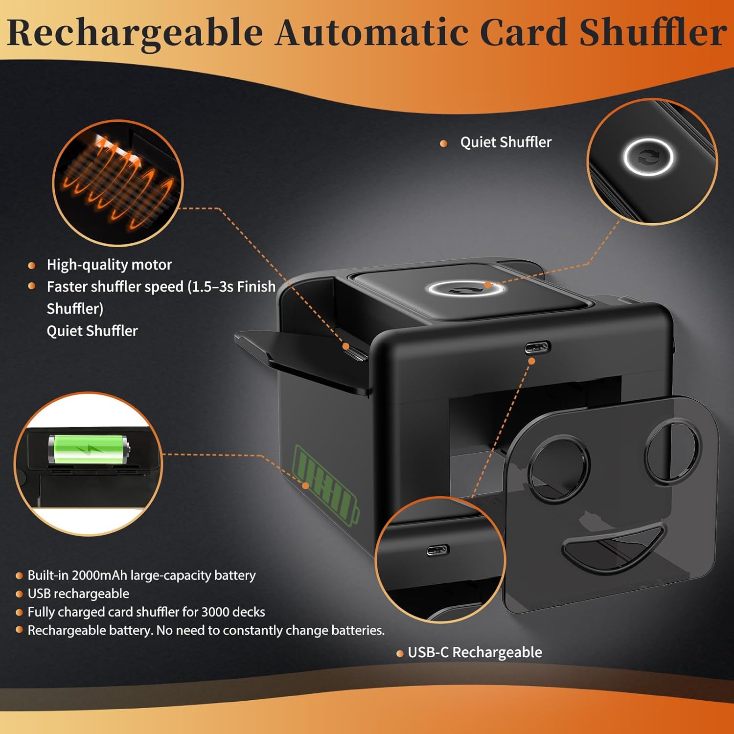 M5 Smart Auto Card Shuffler for 2 Decks, One-Press Automatic Card Shuffler, USB-C Rechargeable, Low Noise, Portable, Fast Shuffle for UNO, Skip-Bo, Skyjo, Blackjack, Poker