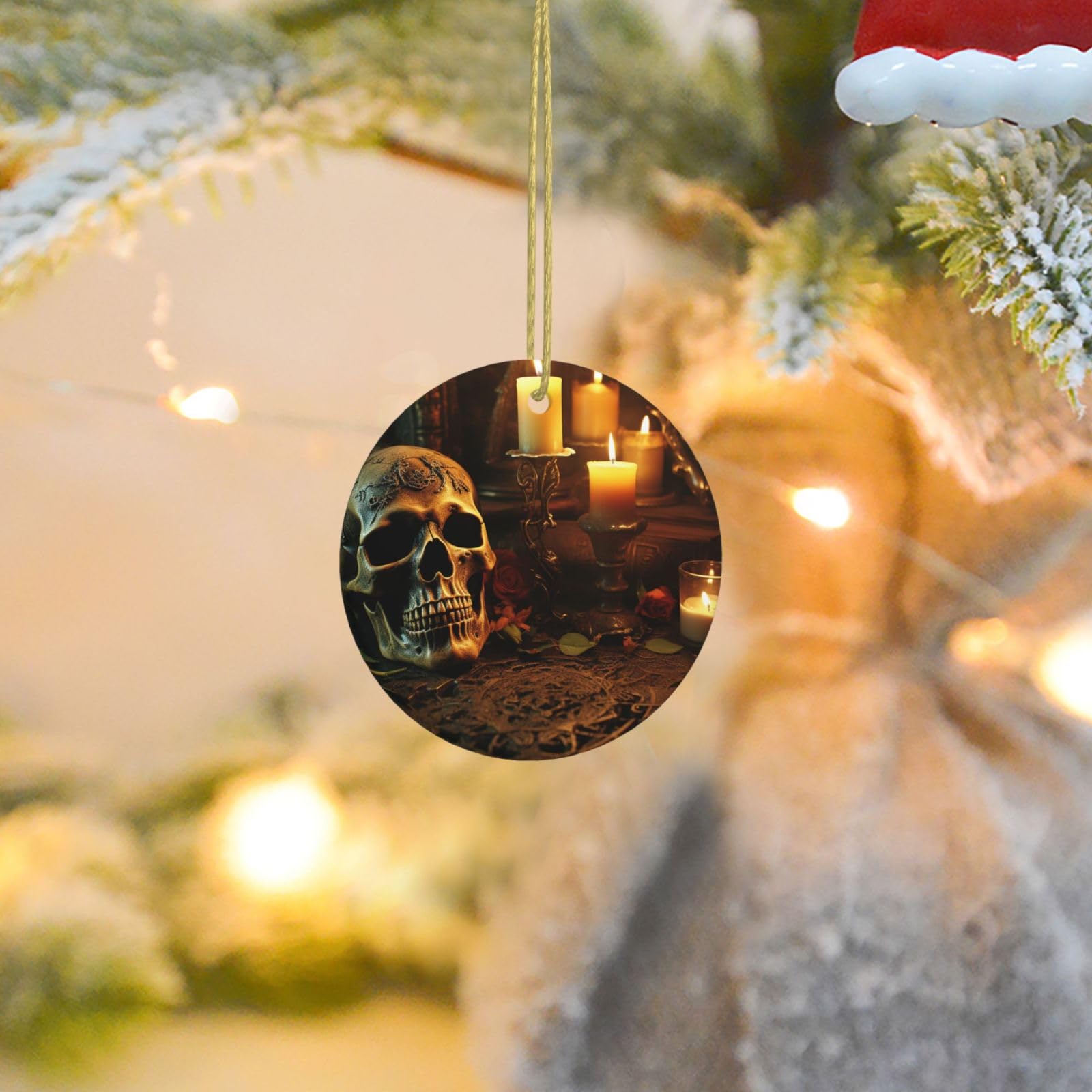 Christmas Ornaments for Christmas Tree Decoration Ceramic Hanging Candles and Scary Skull Ornament with Gold Ribbon Crafts Round Pendant for Keepsake Gifts Glass Xmas Decor Party Supplies