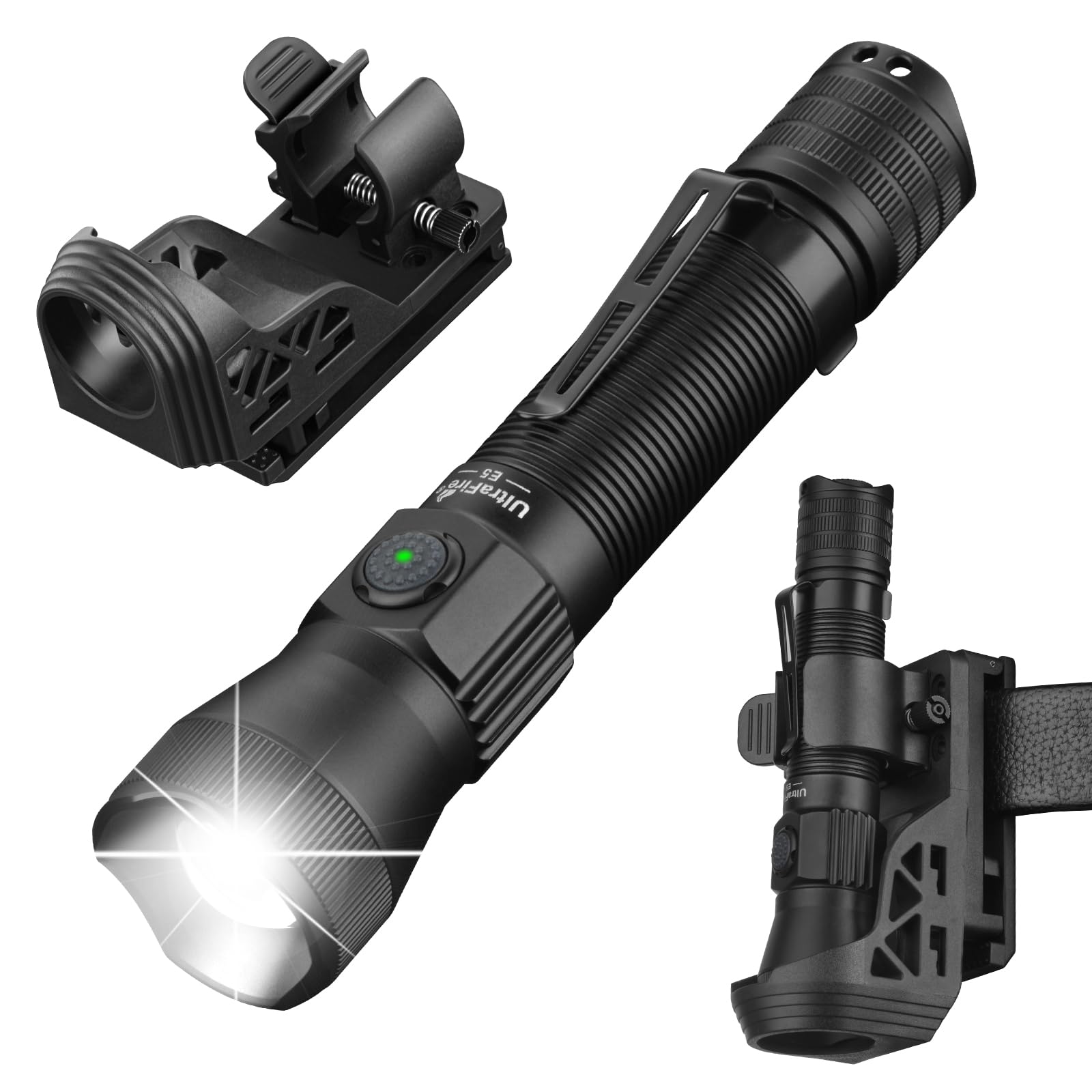 UltraFire Torcia tattica ricaricabile con fondina 1350 lumen zoomabile LED polizia torcia con supporto per cintura di servizio, 6 modalità, USB-C, per campeggio, esecuzione legislativa, E5
