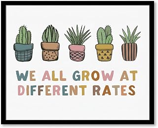 We All Grow At Different Rates, Classroom Poster, Growth Mindset, Boho Classroom Decor, Teacher Quote, Therapy Office Decor, School Psychologist, Playroom Decor, Child Art (11x14 Print + Framed)