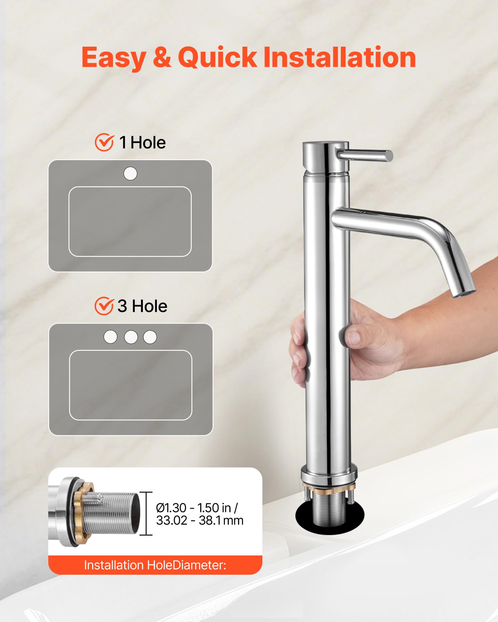 VEVOR Einhebelspültischarmatur, verchromter silberner Wasserhahn für Küchenspüle, Küchenwasserarmatur mit Druckknopfablauf, geeignet für Badezimmer Wohnmobil, Bar, Wasserhahn mit hohem Bogen