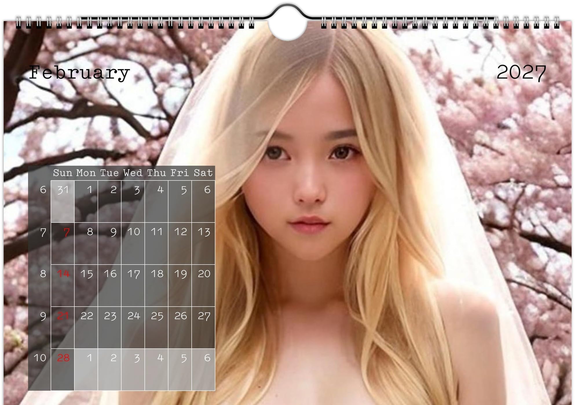 Calendrier 2026 - Japonaise fleurs de cerisier - Calendrier nude