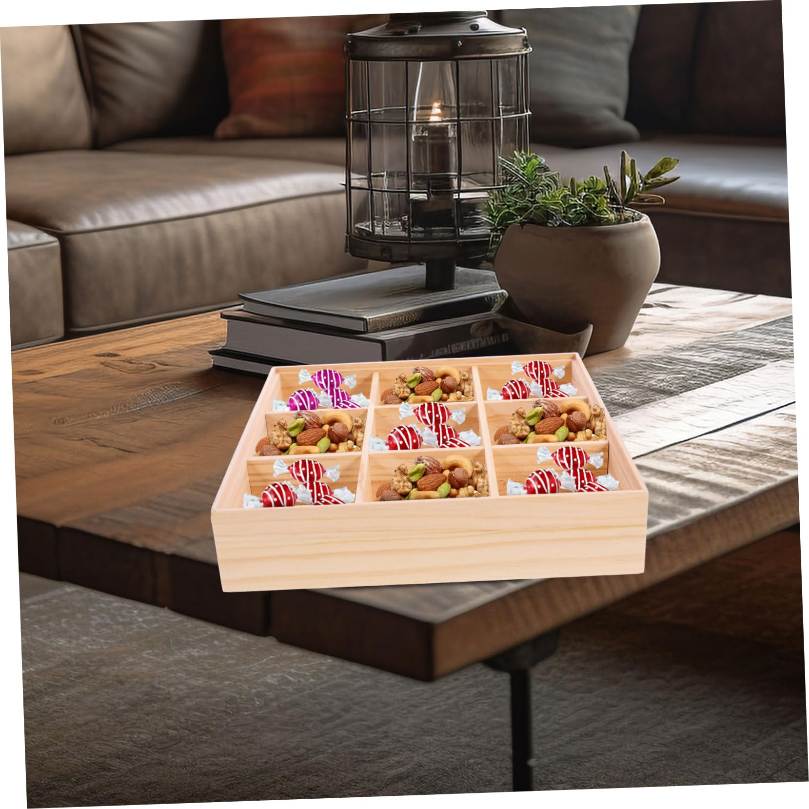 Amosfun Holz Teebeutelbox mit Fächern für Snack, Keks und Dessert