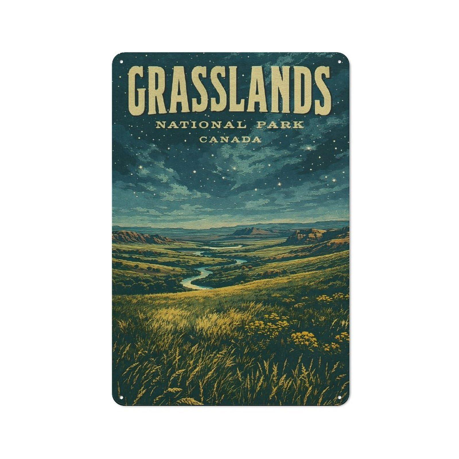Junmoney Style-2 Vintage Tin Sign 30X20cm With Grasslands National Park Canada Vintage For Hobby Room Or Studio, A Decorative Christmas Gift For Hobby Room Decor Fans