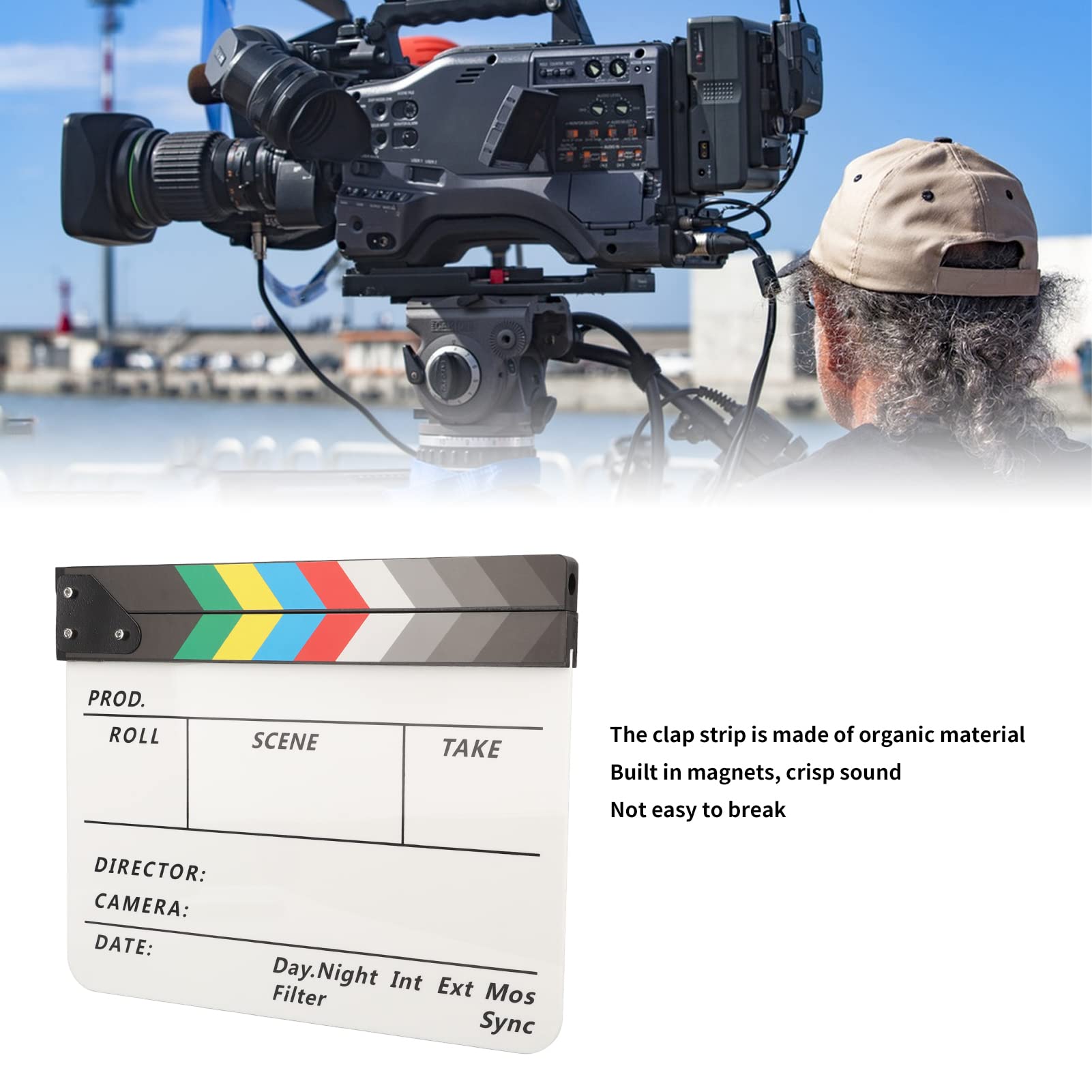 Rekwizyty Filmowe Clapboard, Clapboard Filmowy Wyraźny Dźwięk Kolorowy Przenośny, Akrylowy Dyrektor Filmowy Clapper Board z gumką do Rysowania Seriali Telewizyjnych