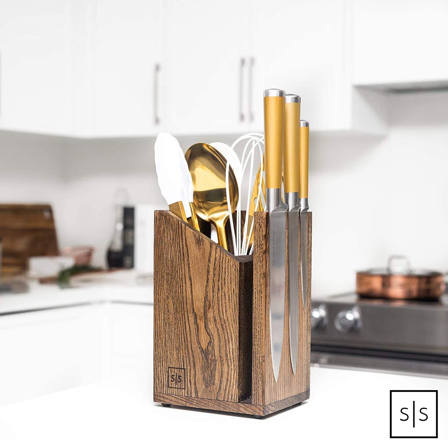 Knife Holder and Kitchen Utensil Caddy 2 in 1, Dual Purpose
