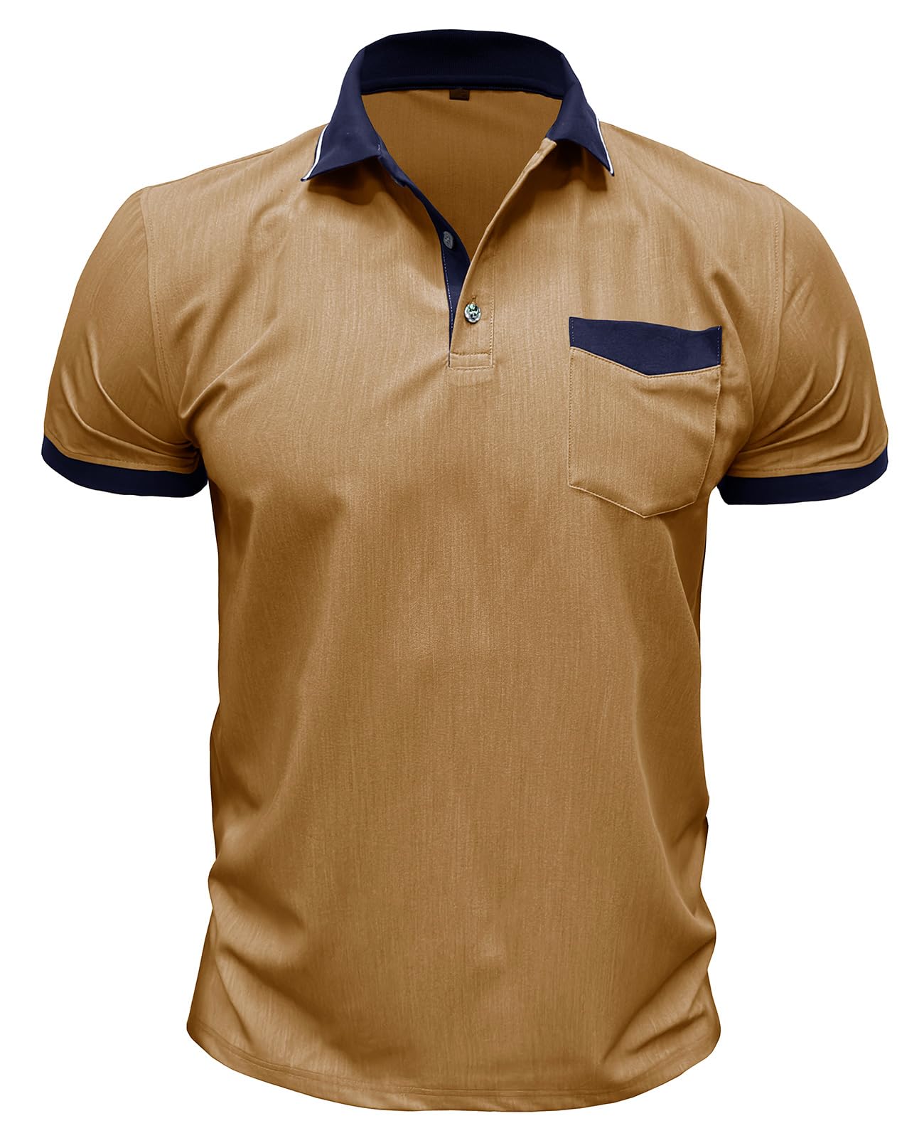 Suwangi Męska koszulka polo z krótkim rękawem, na czas wolny, na lato, kontrast modna, styl polo, klasyczny styl retro, z kieszenią