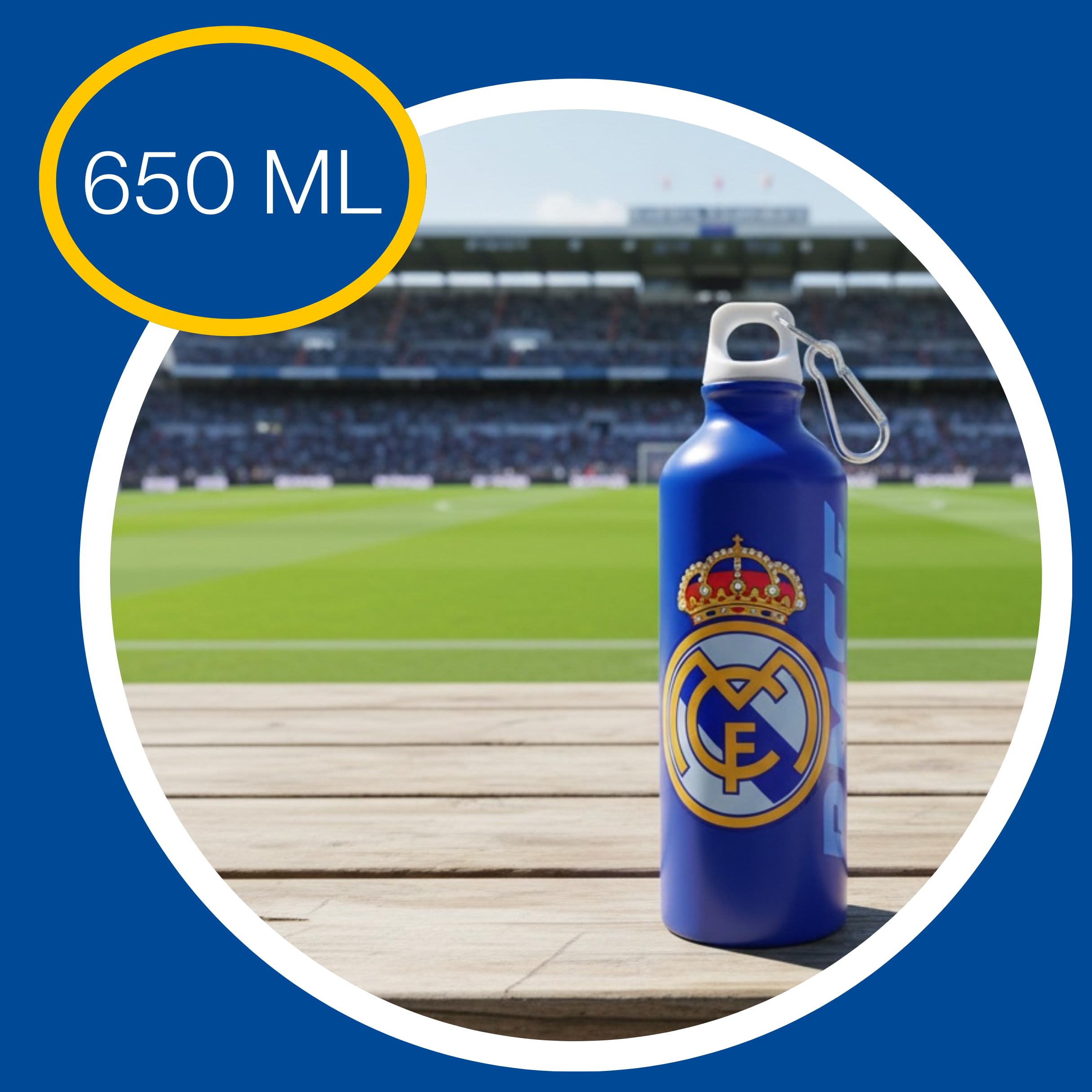CF REAL MADRID Juego de Papelería para Niños, Incluye Cuaderno Boligrafos Regla Borrador y Botella Cantimplora 650ml, Regalo para Niños