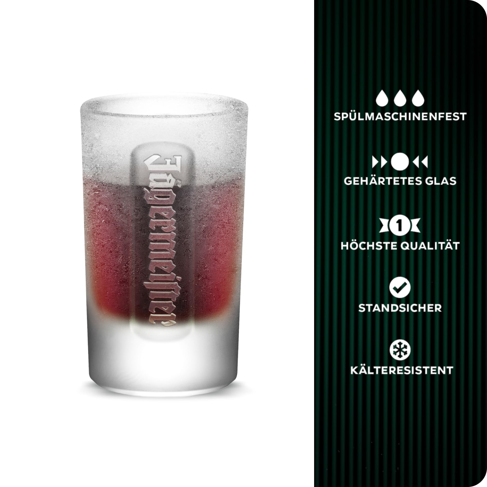 Jägermeister Set di 6 bicchierini da liquore da 2 cl, tacca da 2 cl, in vetro smerigliato, lavabile in lavastoviglie e stabile, capacità: circa 38 ml per bicchiere