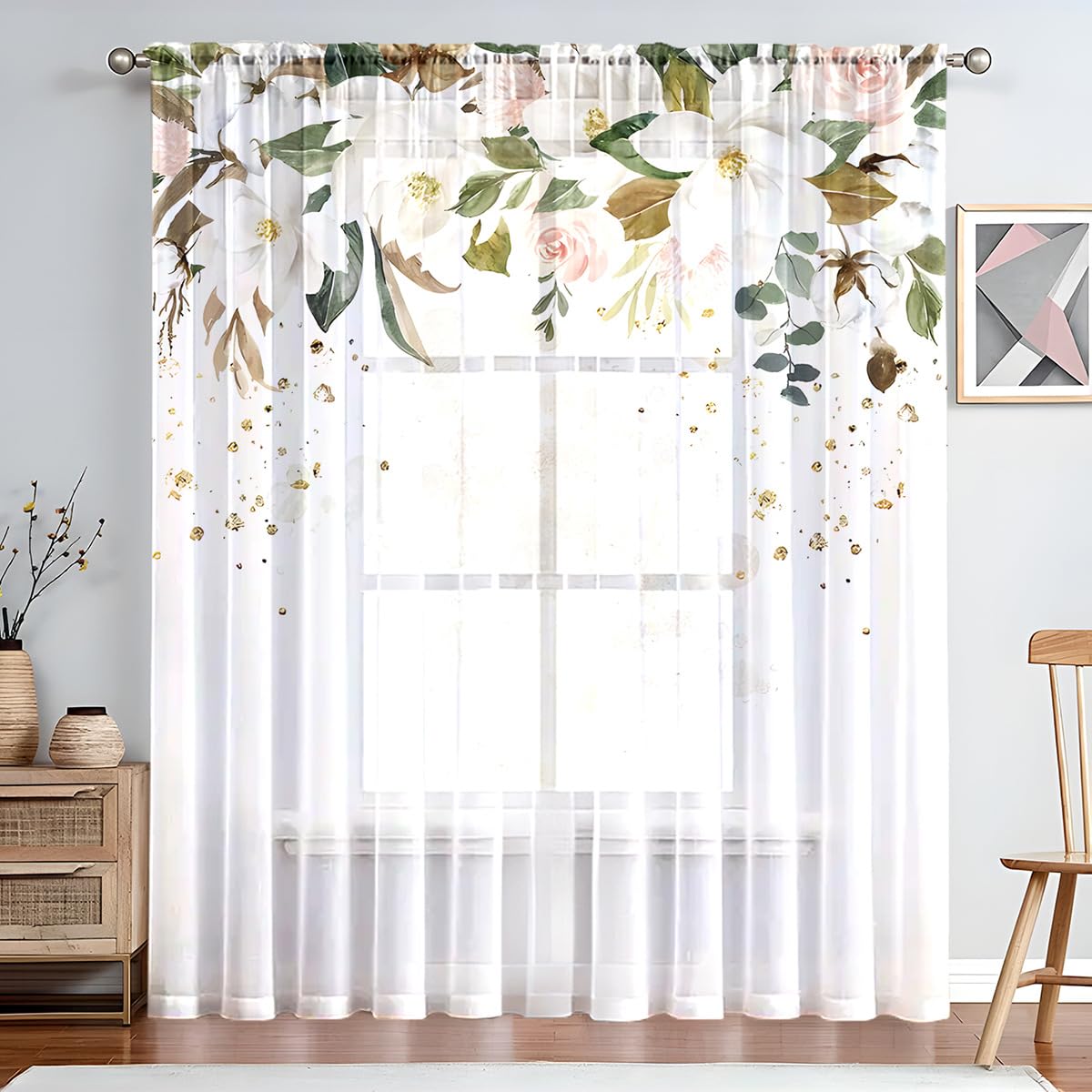 Mateju 1 Piece Modern Living Room Curtains, 3D Flower Pattern, Bedroom Curtains, Living Room Curtains, for Dining Room/Kitchen (White Flowers, 52 x 95 Inches)