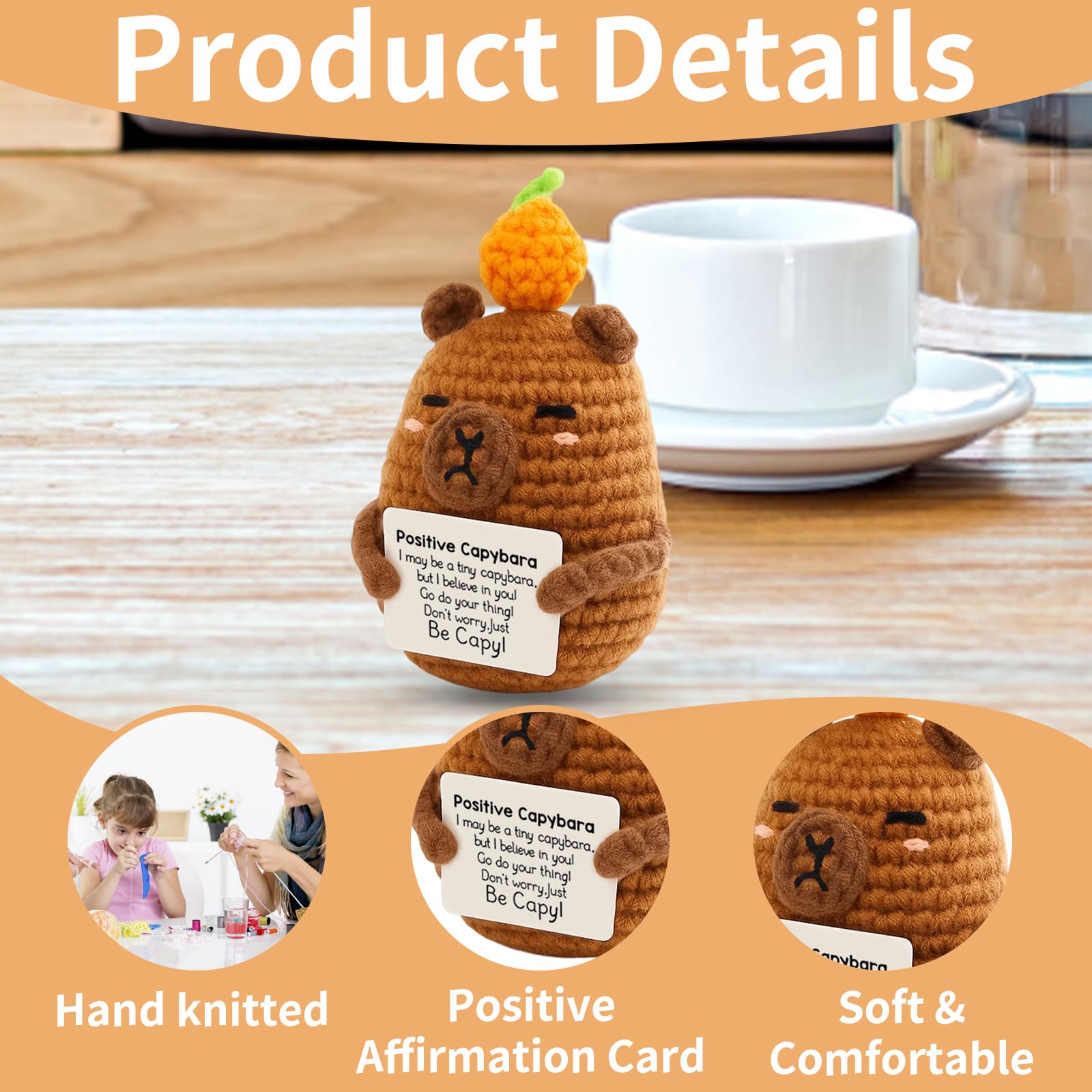 SrgPui Positive Crochet Animals, Capybara Gifts for Emotional Support Positive Gifts for Women Handmade Crochet Capybara Decor - Image 3
