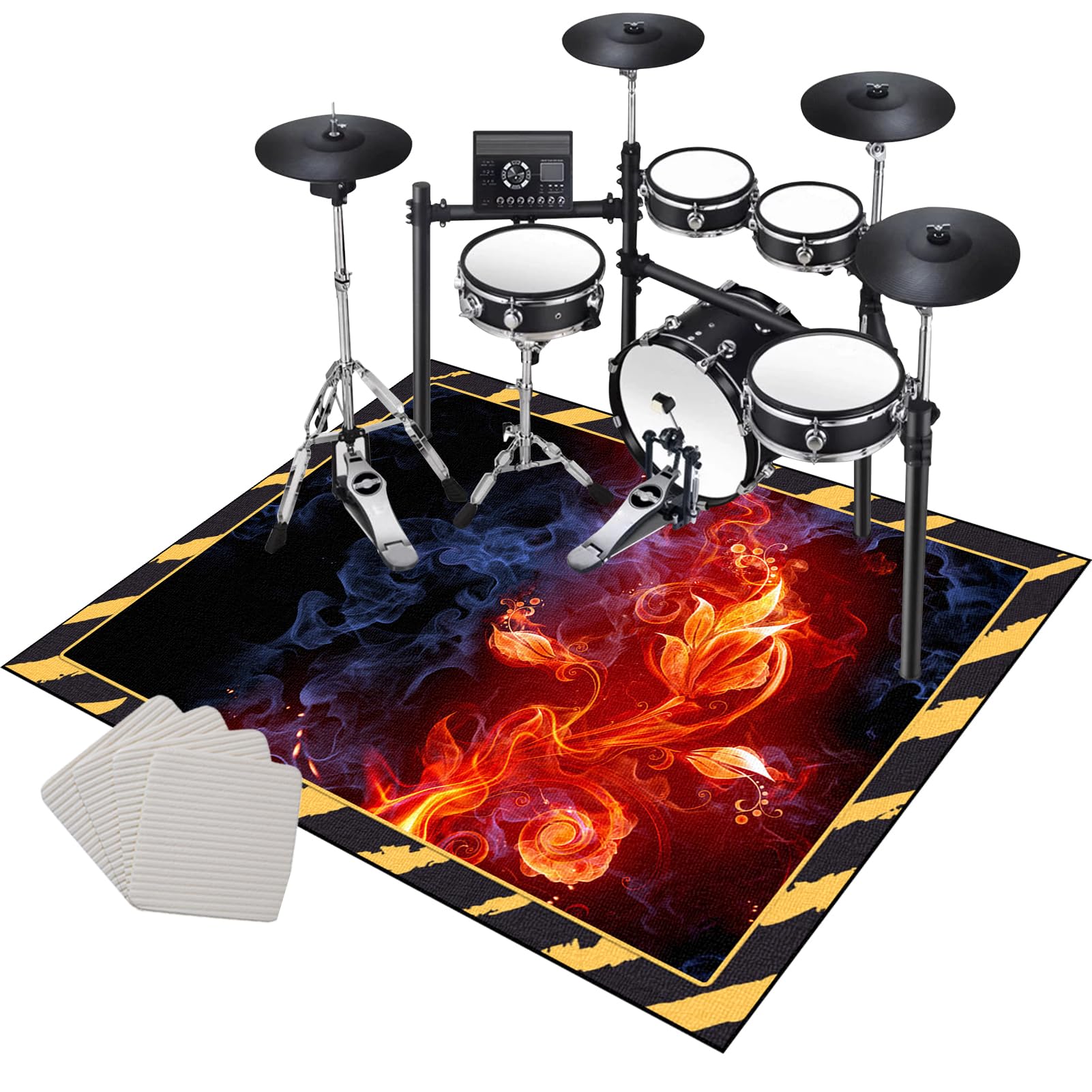 Drum Teppich Schlagzeugteppich Schallschutz Schlagzeug Teppich Professionelles rechteckiges elektronisches Jazz Schlagzeug Kit für Bass Drum Snare Drum und andere Instrumente Teppich 140 x 120 cm