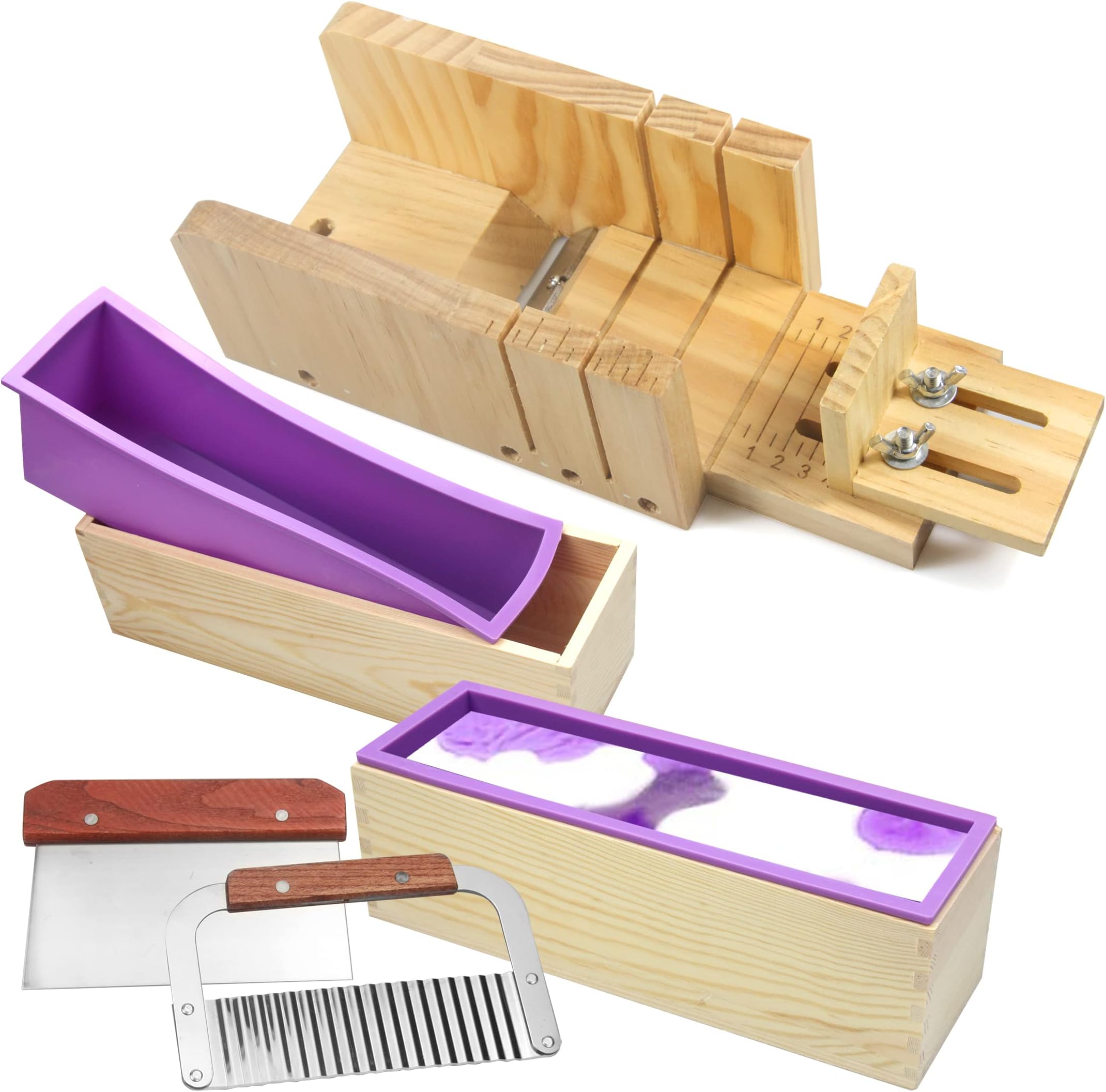 Voulosimi Wooden Soap Making Cutting Mold - Loaf Soap Cutter Mold with Wavy Cutter & Straight Slice