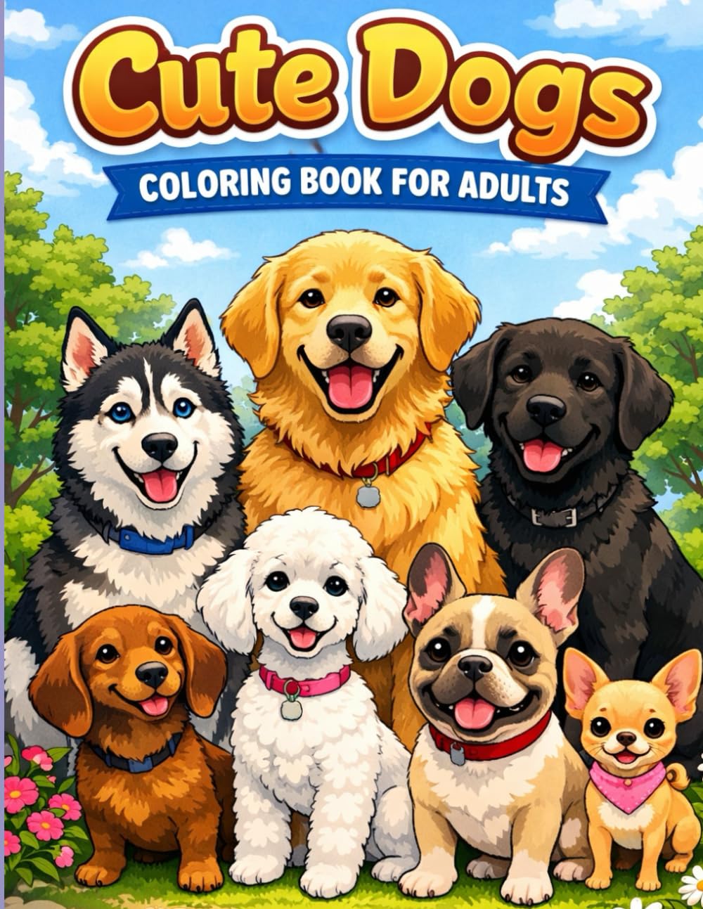 Cute Dogs Coloring Book for Adults: Adorable Dog Breeds, Cozy Scenes and Relaxing Designs for Stress Relief