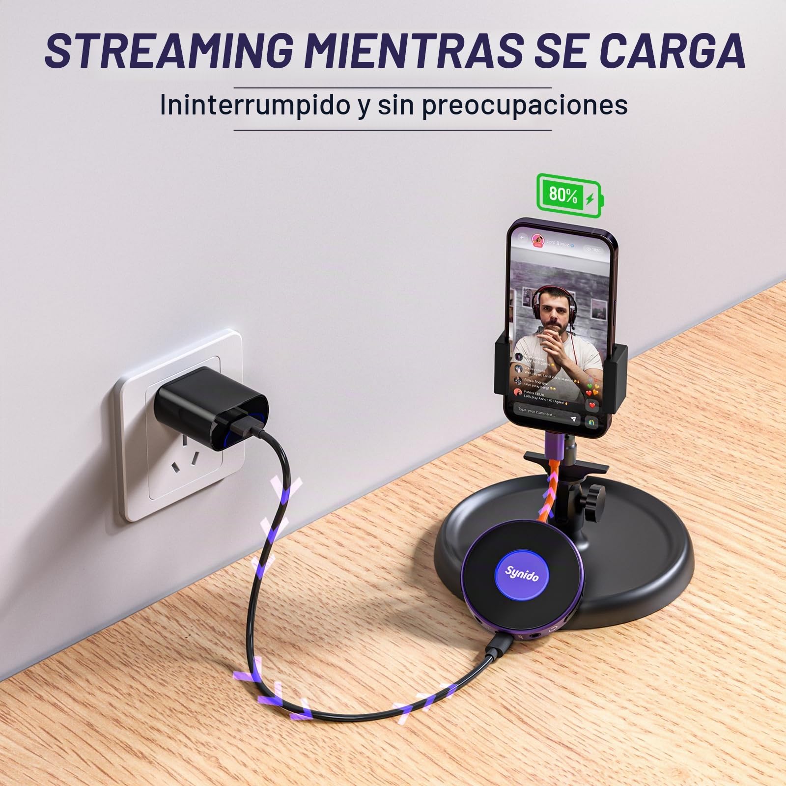 Synido Interfaz de audio portátil para guitarra con USB-C 24 bits, mini interfaz 48 kHz para grabar y transmitir música con entrada de instrumento y monitoreo de auriculares