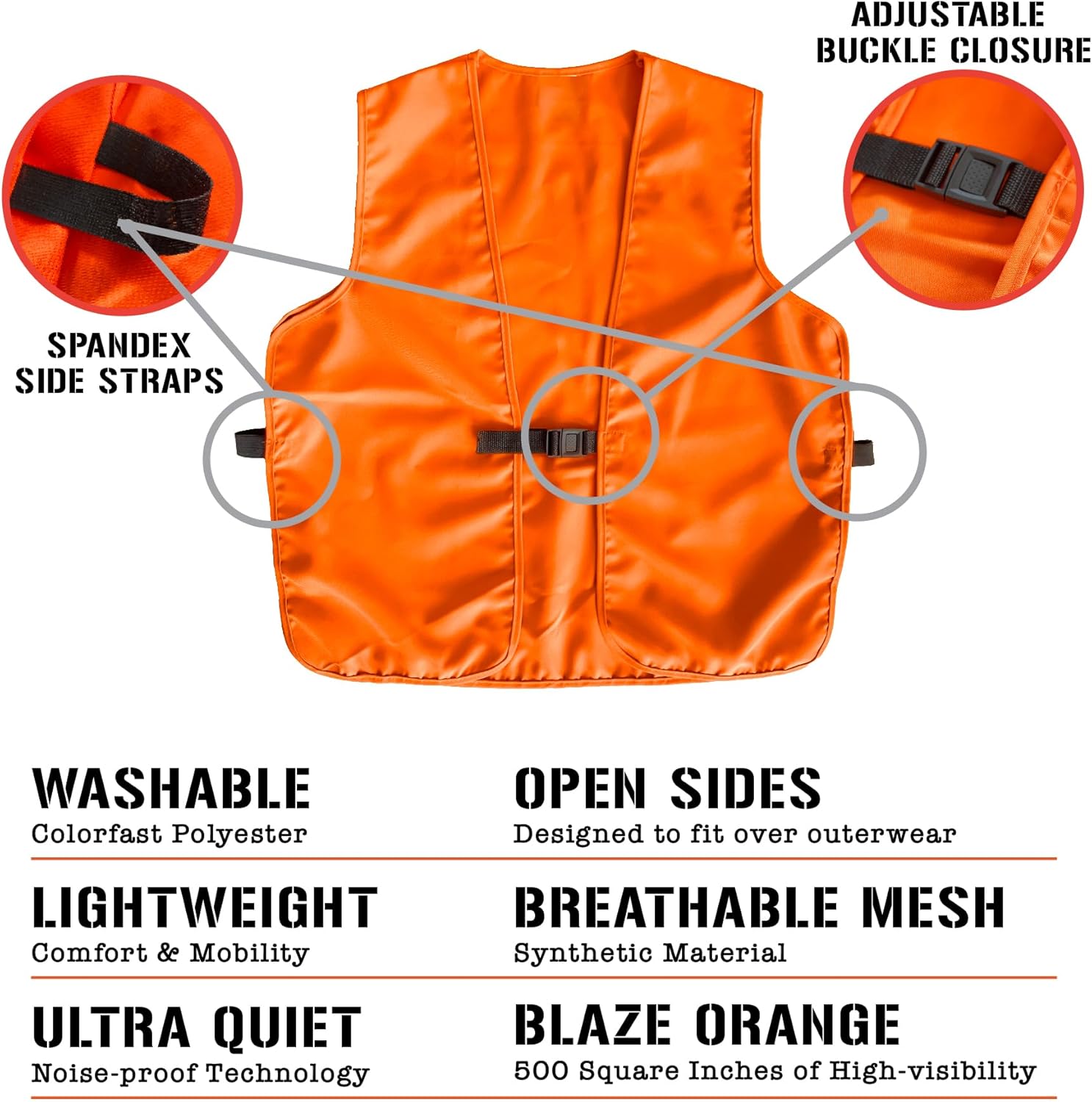 Klarny Outdoors Blaze Camo Orange Hunting Vest with Buckle - High Visibility Ultra Quiet Waterproof Deer Hunting Gear Vest - Image 2