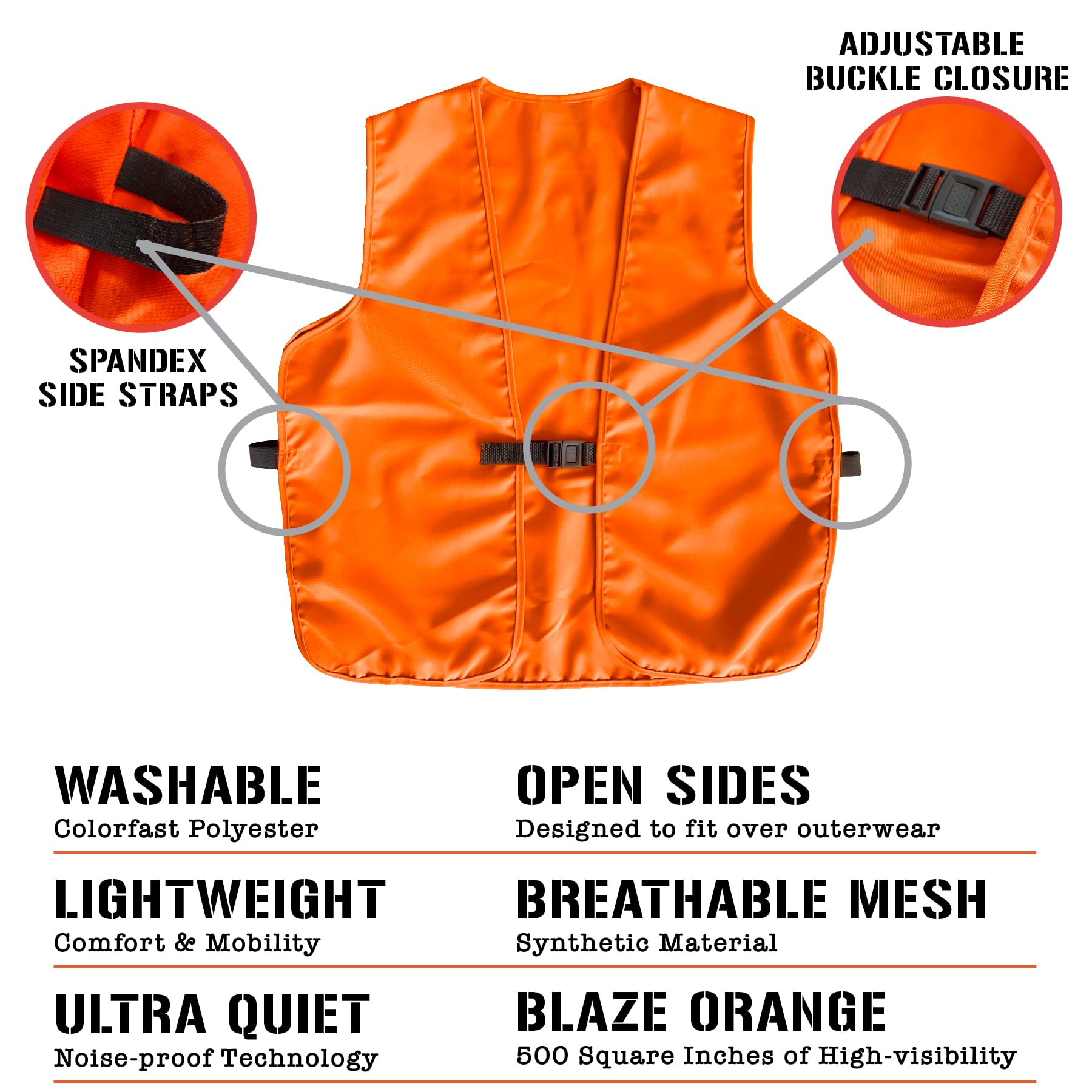 Klarny Blaze Orange Safety Vest for Men, Women, Kids, High-Visibility, Waterproof, Ultra-Quiet Deer and Bow Hunting Gear and Accessories, Hunter Orange Vest with Buckles for Warmth, Comfort, X Large