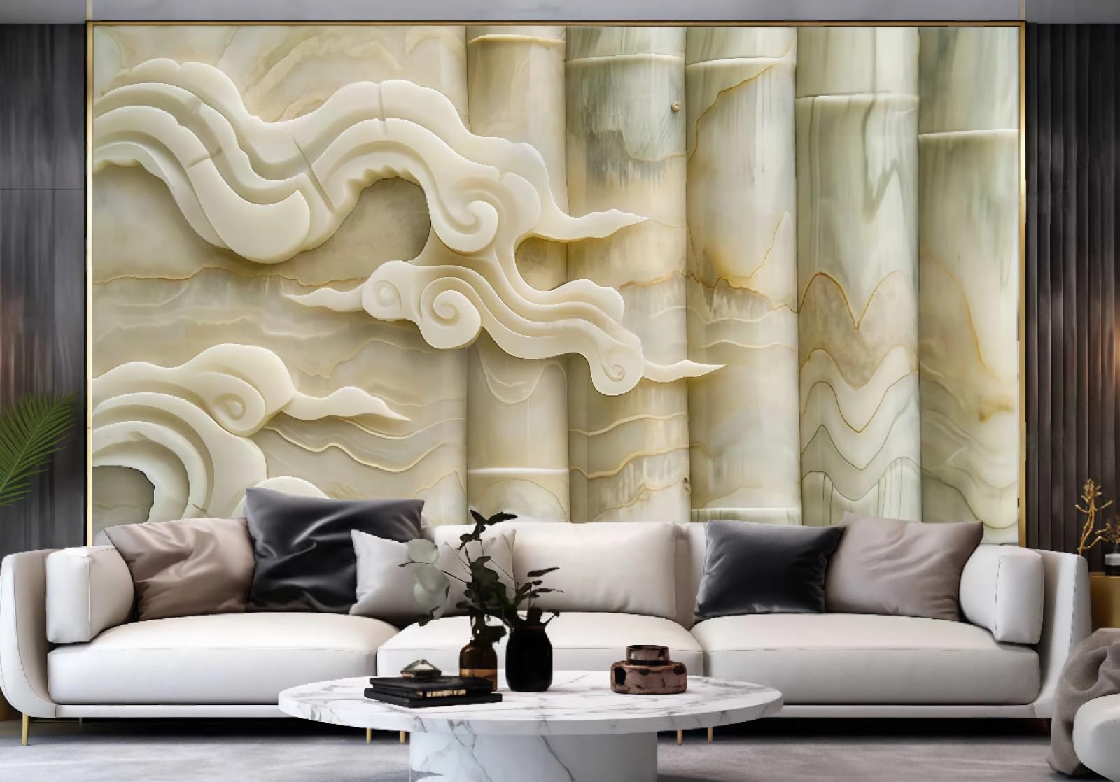 Nowoczesna tapeta ścienna jasnożółta Xiangyun kolumna jadeitowa marmurowa telewizor obraz sofa tło ściana sypialnia salon gabinet mural, 3D, 400 x 280 cm