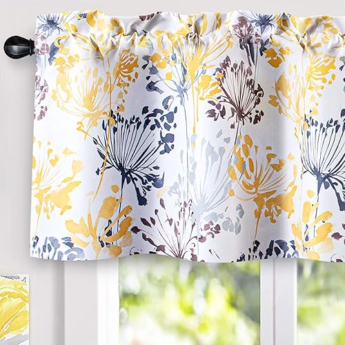 DriftAway Cenefa de cortina de ventana con aislamiento térmico y bolsillo para barra de ventana con estampado floral de acacia, 100 % opaco, 52 x 24 DriftAway Cenefa de cortina de ventana con aislamiento térmico y bolsillo para barra de ventana con estampado floral de acacia, 100 % opaco, 52 x 24