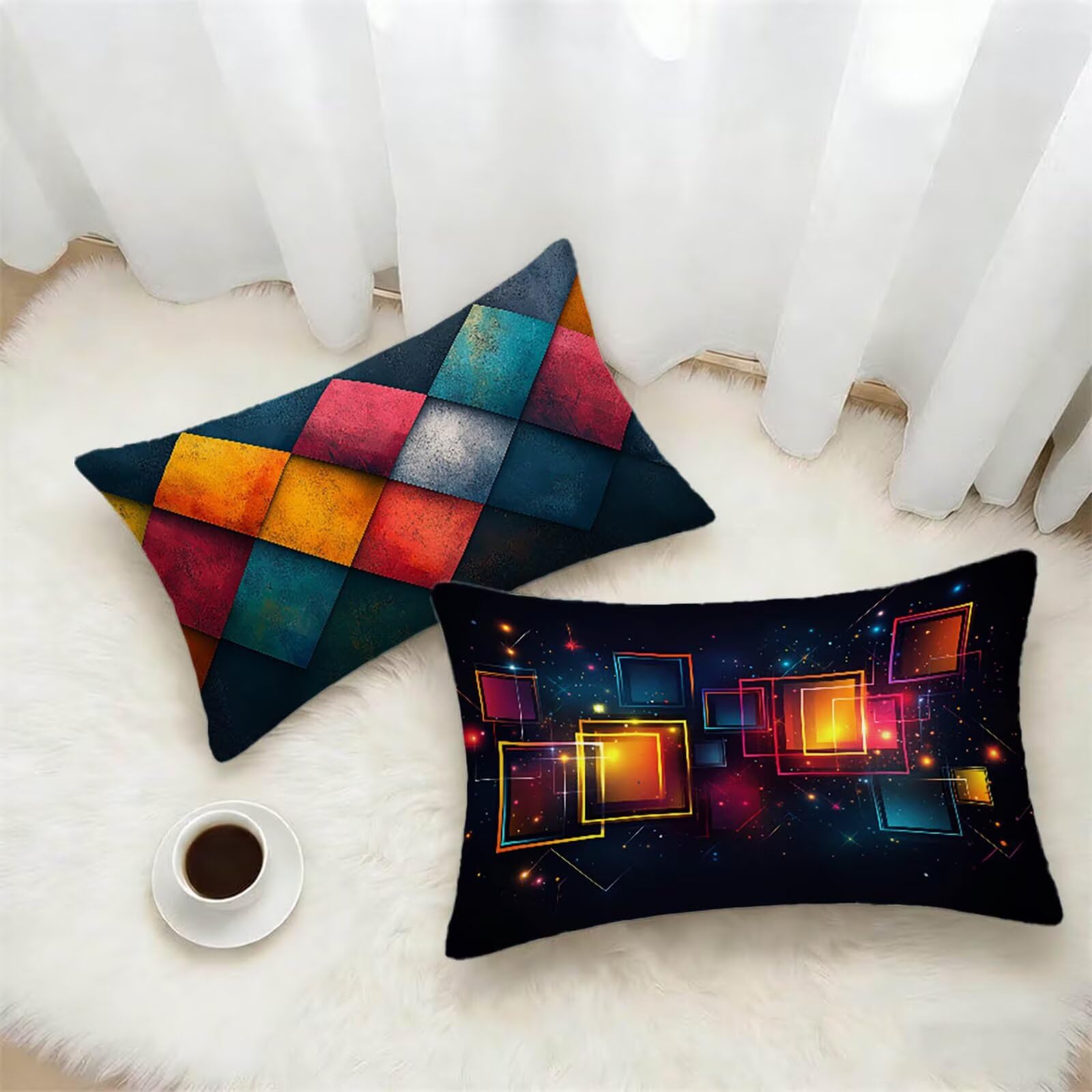 Housse coussin 60x80cm velours bleu anti-glisse avec fermeture éclair invisible