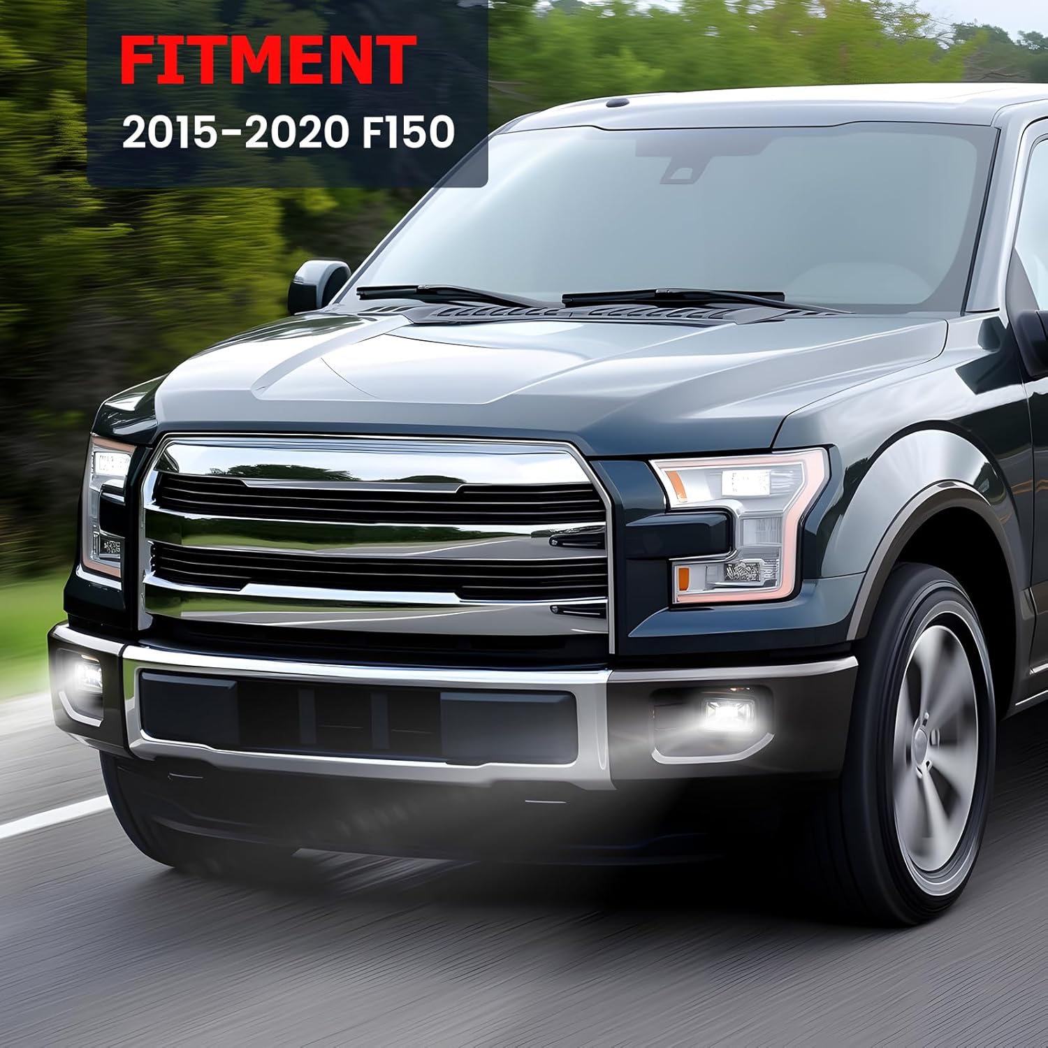 Led Fog Lights With DRL Daytime Running Lights Compatible With 2015-2020 Ford F150 Front Bumper Driving Lamps Assembly Black Housing Left Driver And Right Passenger Side