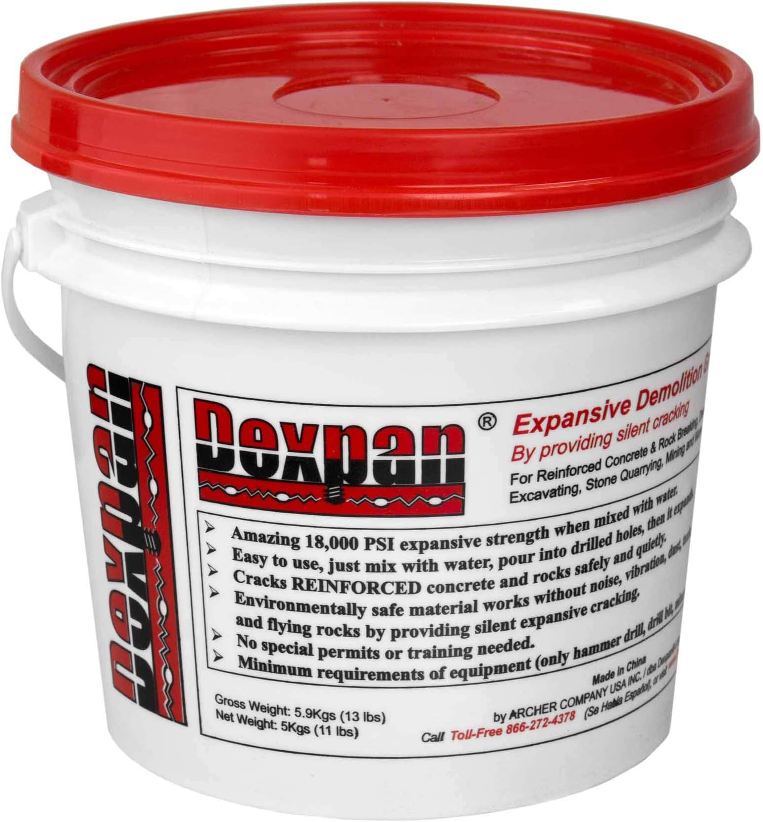 Expansive Demolition Grout 11 Lb. Bucket for Rock Breaking, Concrete Cutting, Excavating. Alternative to Demolition Jack Hammer Breaker, Jackhammer, Concrete Saw, Rock Drill (#1 (77-104 F))