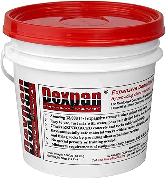 Expansive Demolition Grout 11 Lb. Bucket for Rock Breaking, Concrete Cutting, Excavating. Alternative to Demolition Jack Hammer Breaker, Jackhammer, Concrete Saw, Rock Drill Type 1, 77-104 F