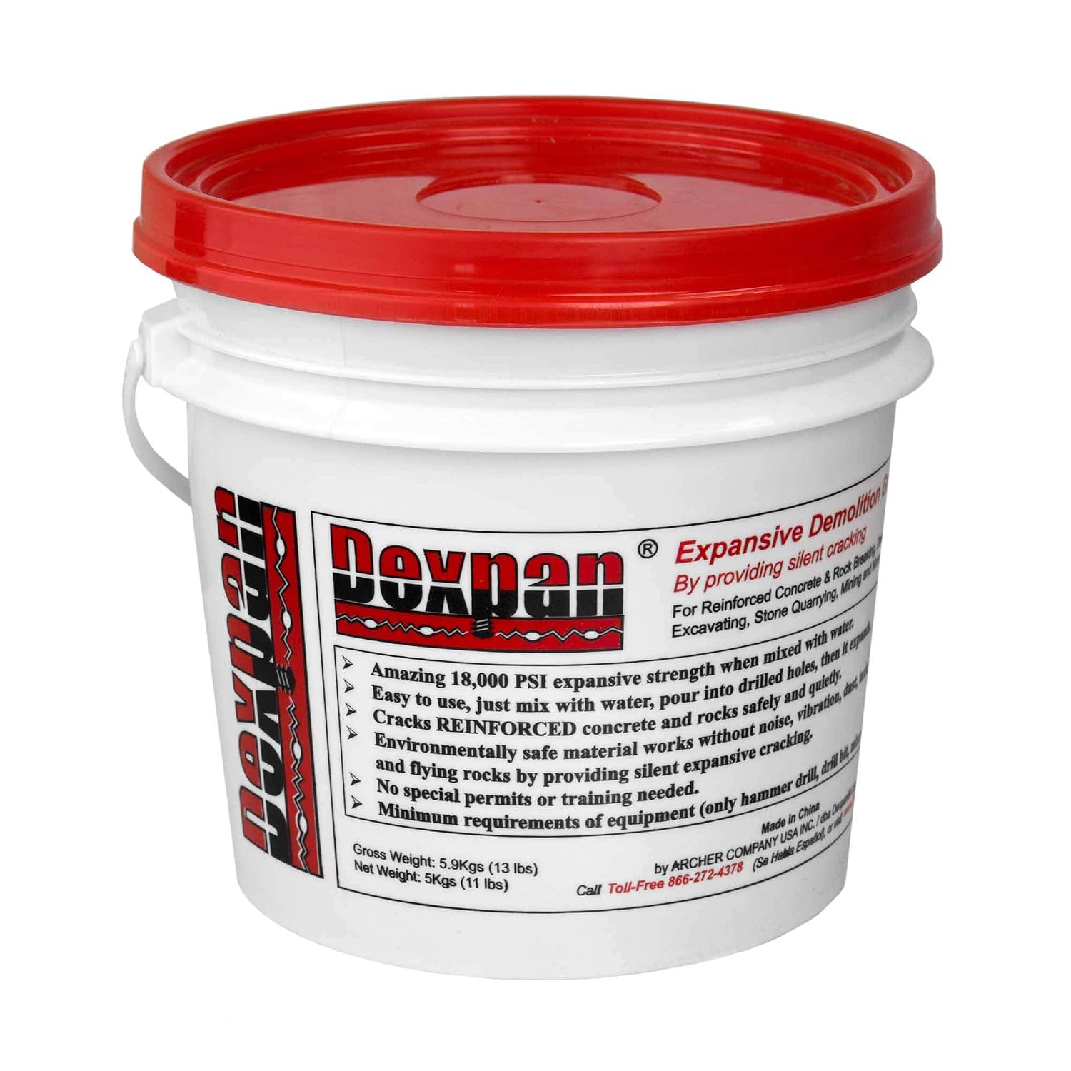 Expansive Demolition Grout 11 Lb. Bucket for Rock Breaking, Concrete Cutting, Excavating. Alternative to Demolition Jack Hammer Breaker, Jackhammer,