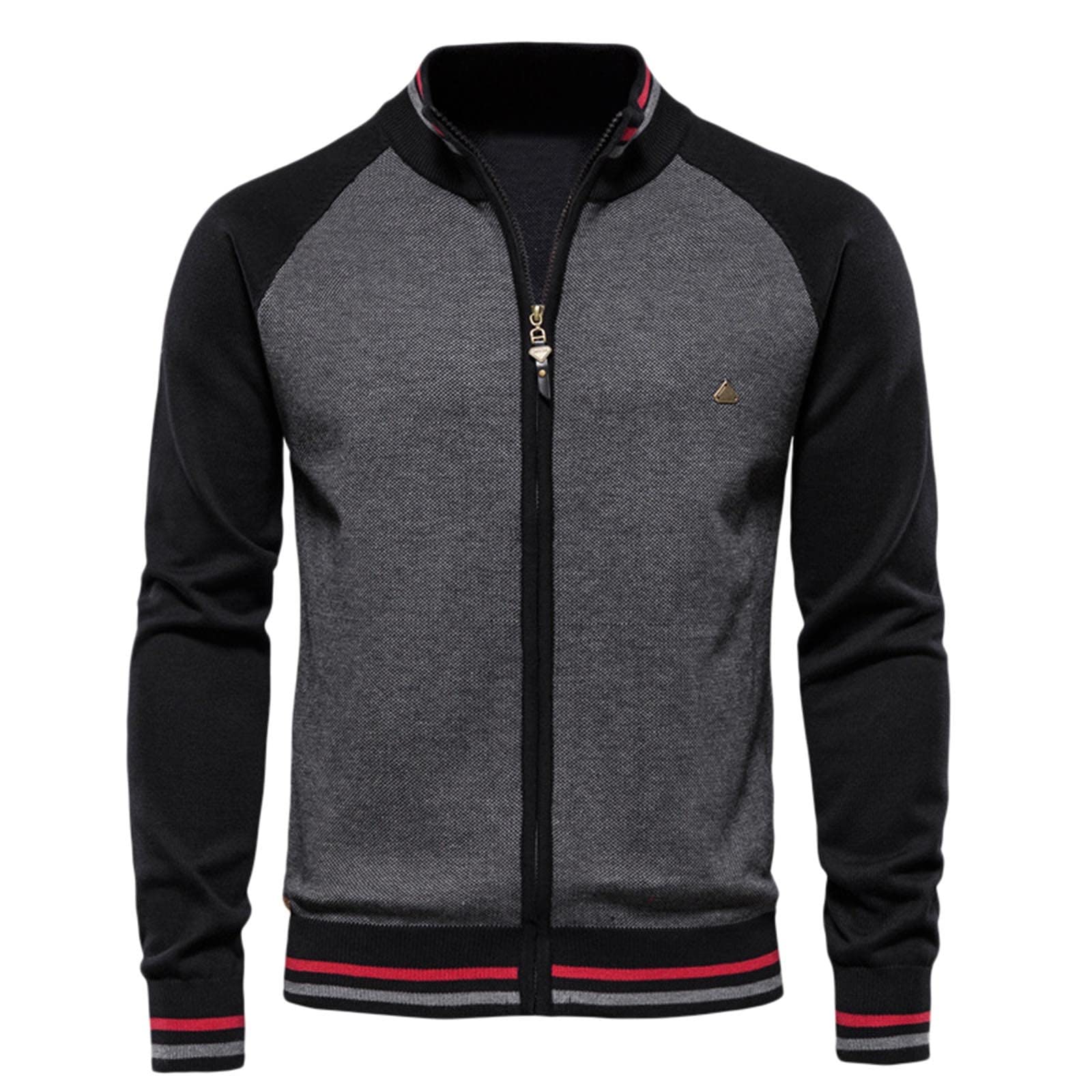 Mens Knitted Cardigans Full Front Zip Closure Zipper Cardigan Mens Draped Cardigans Shawl Collar Thick Knitted Zipper Pattern Cardigan Sweater Full Zip Stand Collar Warm Jumper