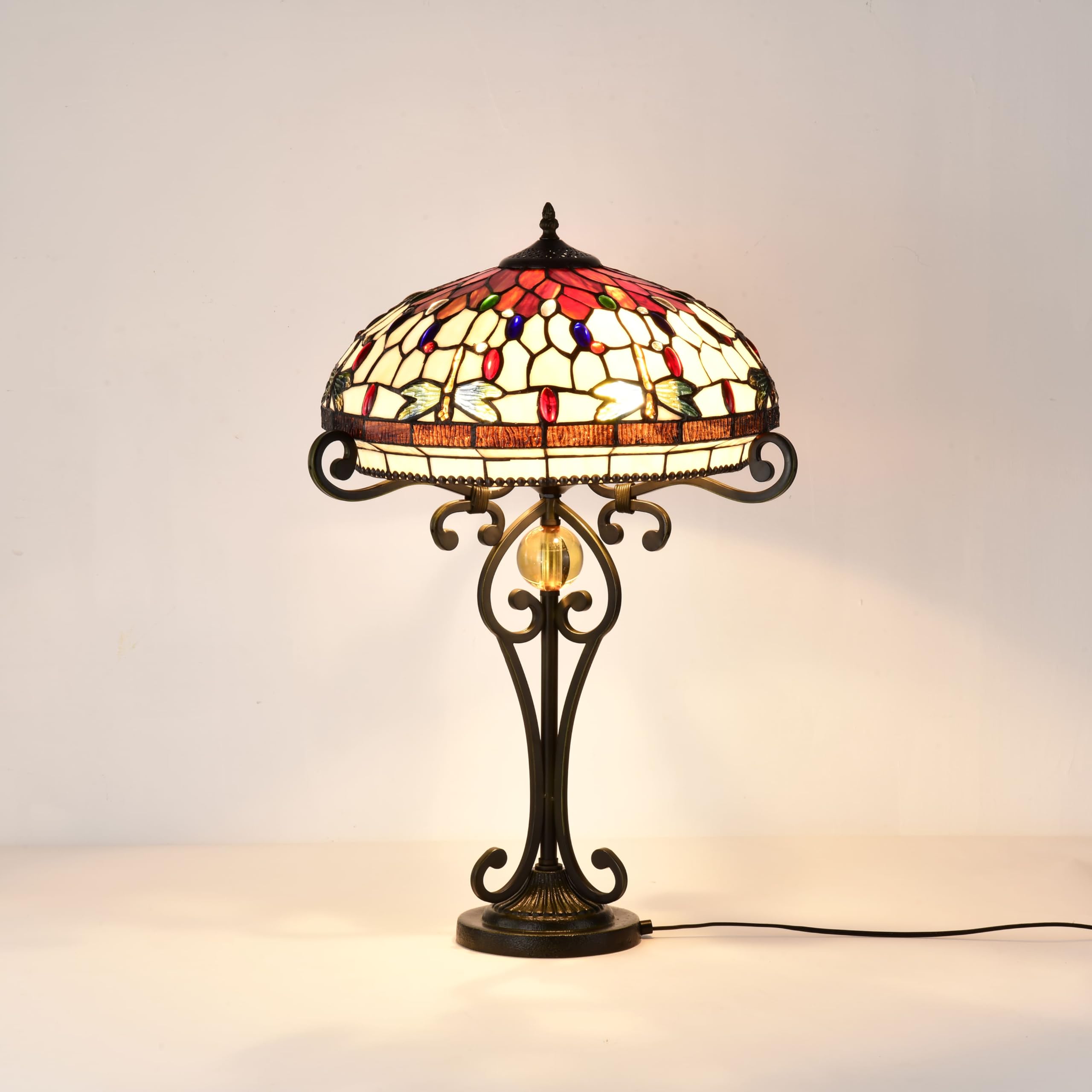 Home Supplies Tiffany Lamps, Stained Glass Handmade Tiffany Vintage Bedside Table Lamps for Living Room, Bedroom, and Lounge 16 Inches Wide, 30 Inches Height (Dragonfly Tiffany Style Large)