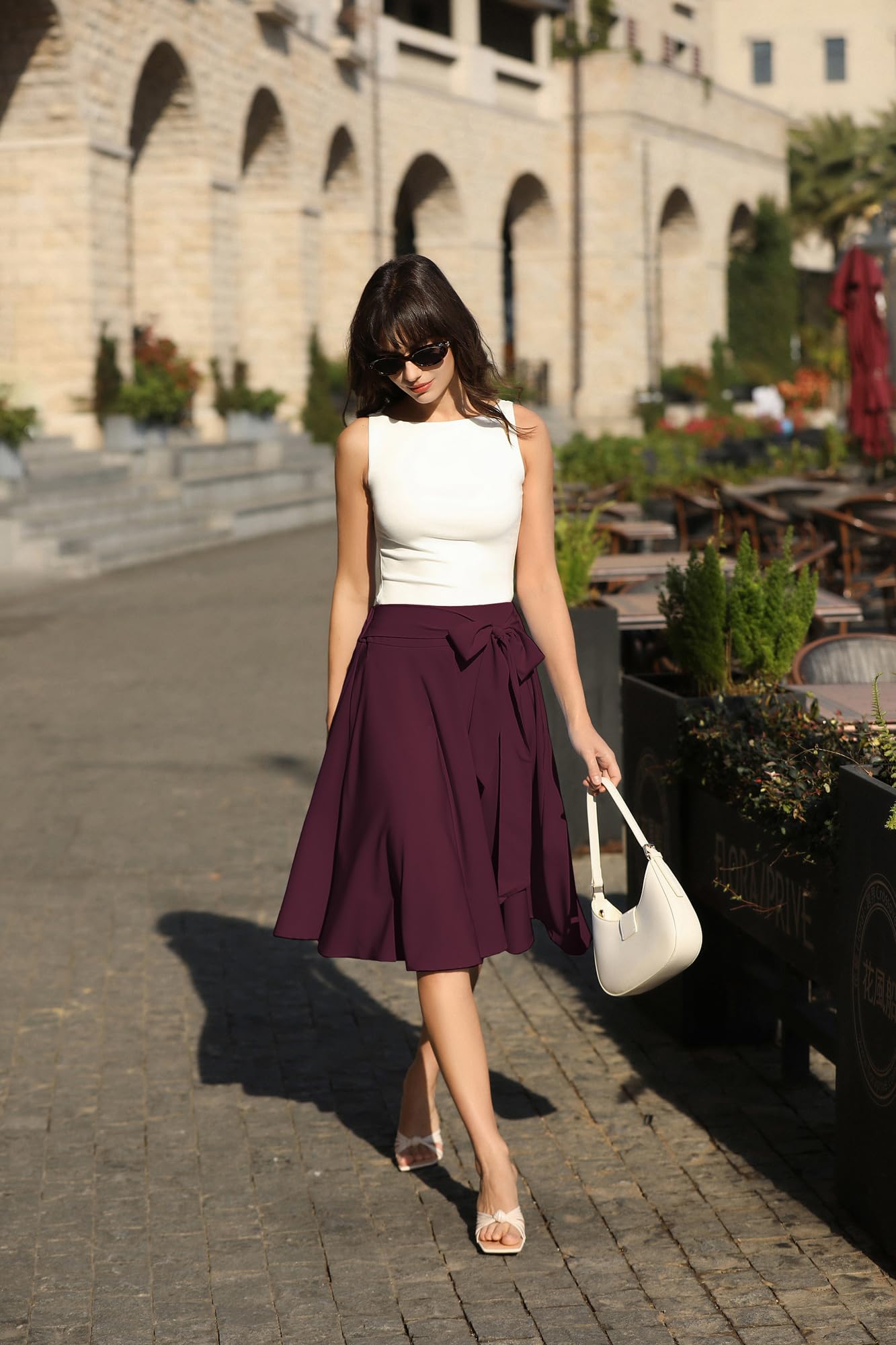 Belle Poque Damen Midi Röck 50er Knielang Rock mit Gürtel