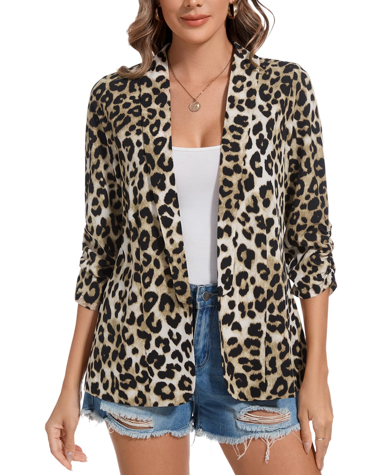 MINTLIMIT Womens Chiffon Blazer 3 4 Sleeve Shawl Collar Open Front Blazers Casual Work Office Cardigan Suit Jacket