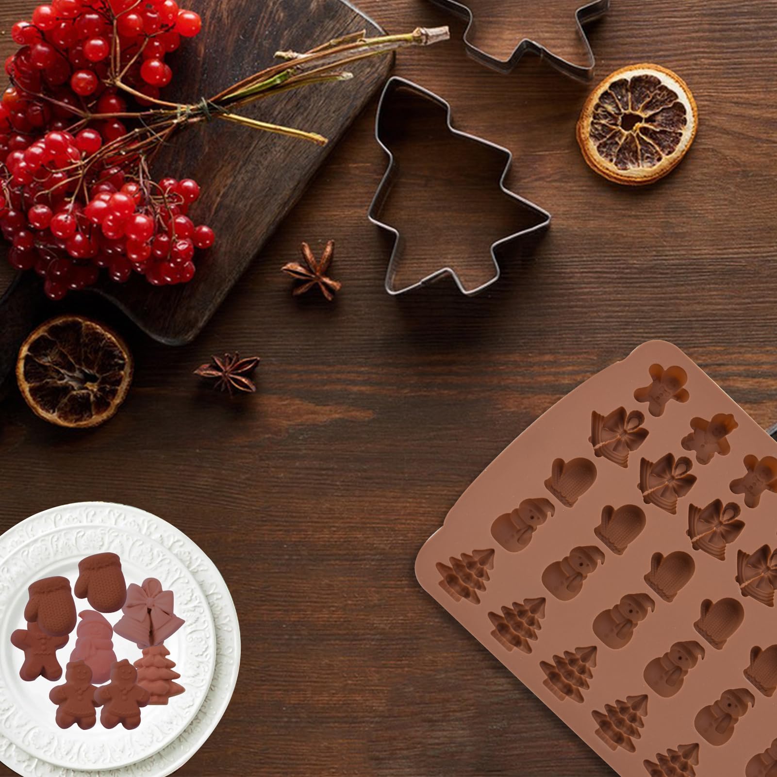 2 Stampo In Silicone Natale 3D - 12 Elementi Per Biscotti, Cioccolato E Dolci Fai Da Te