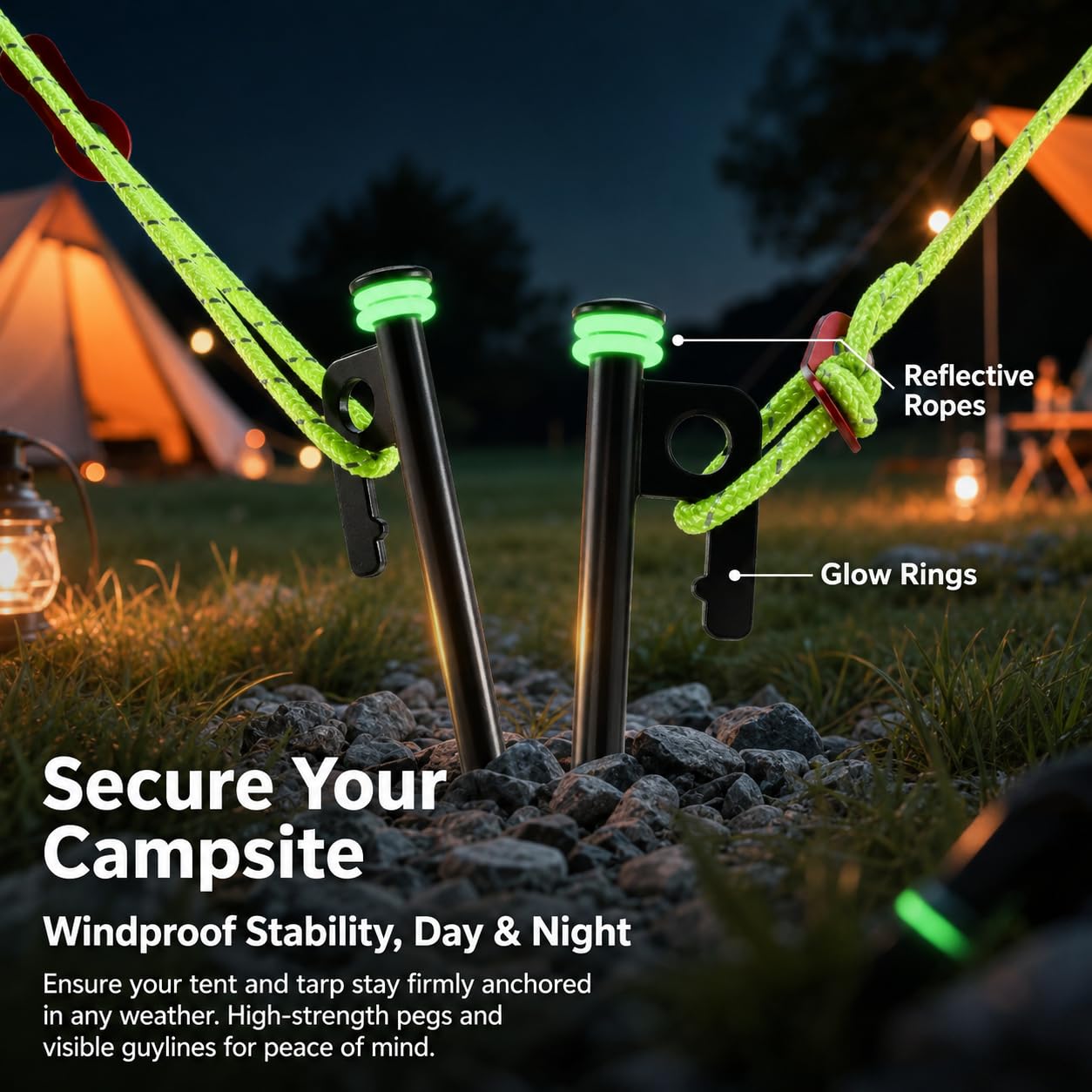 Robustes 21-teiliges Zeltzubehör-Set mit 20 cm Erdnägeln aus hochfestem Metall, windfest für Camping & Outdoor, reflektierende Abspannseile