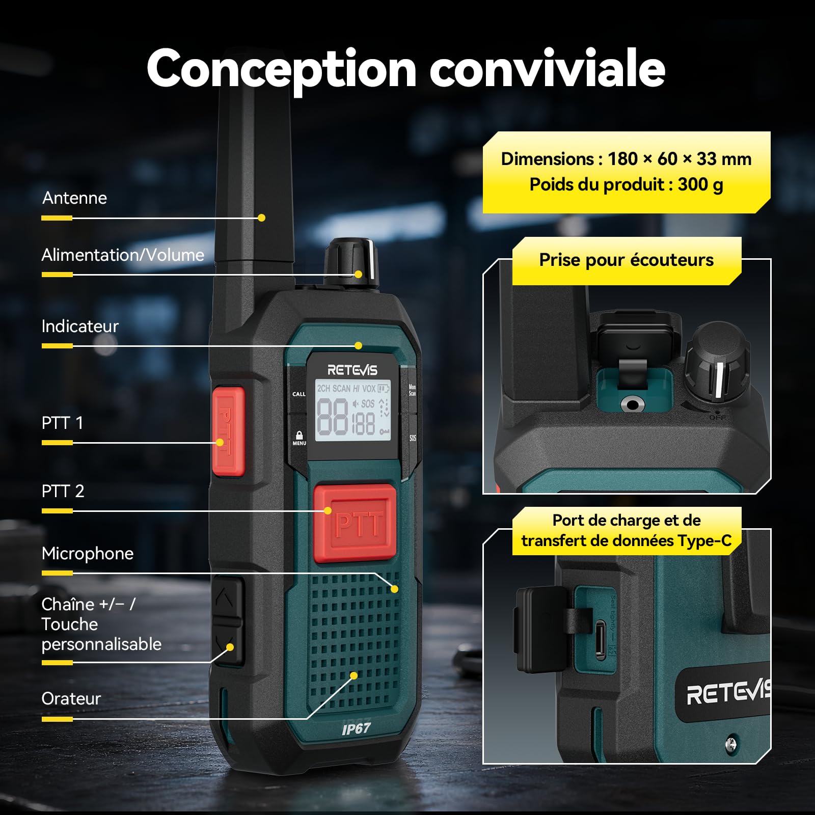 Retevis RB648 Talkie Walkie Robuste, Radio Bidirectionnelle,MIL-STD-810H