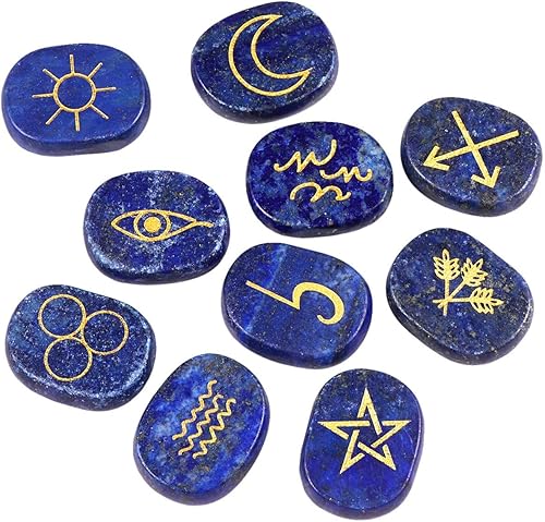 Miniatura 7 de Rockcloud Juego de runas de brujas de cristal curativo, símbolo inglés, piedras de chakra, piedra de palmera, equilibrio de reiki, 7 piezas