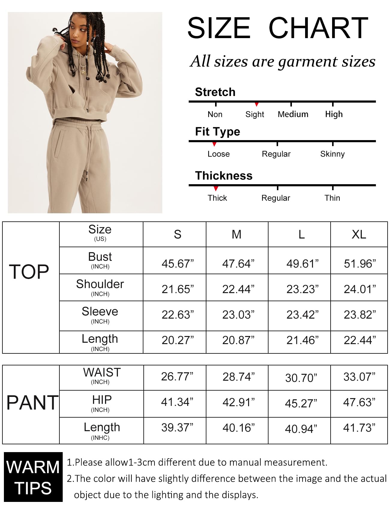 Damskie 2-częściowe stroje bluzy z kapturem krótki pulower i spodnie joggery polar dres zestaw dresowy, Kawa, L