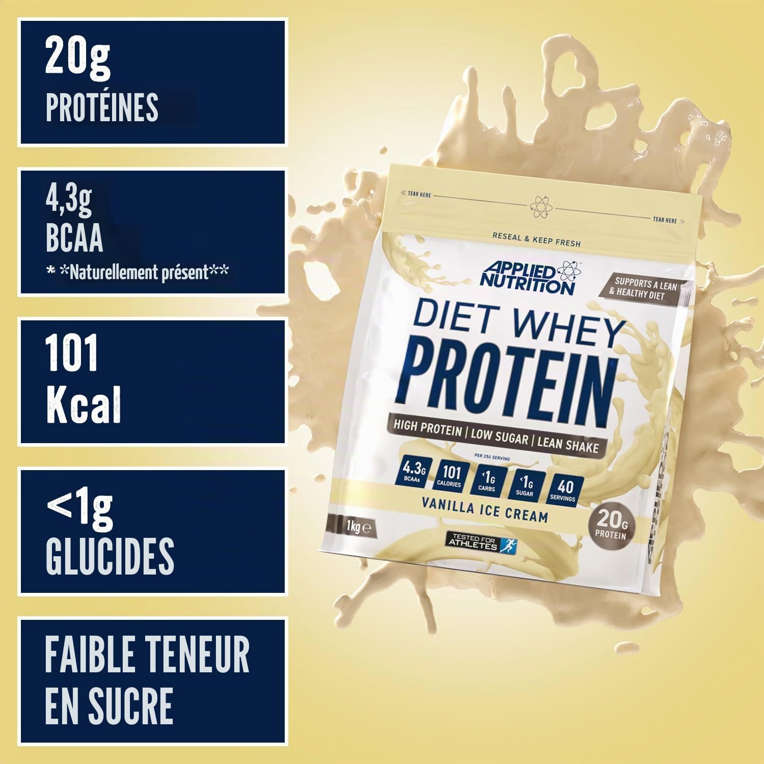 Applied Nutrition Diet Whey (1000g) Crème glacée à la vanille - Protéines - Mélange de protéines de lactosérum