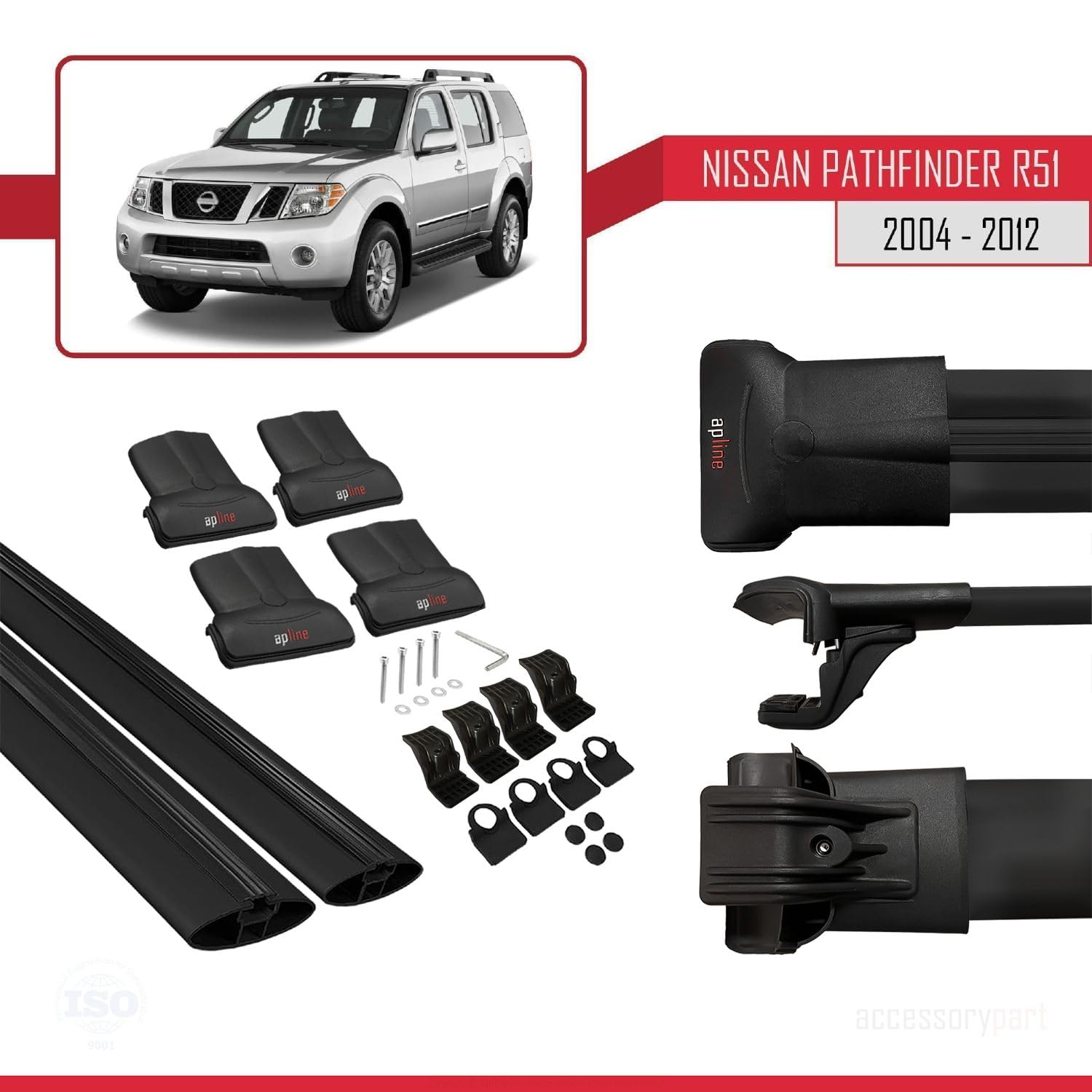 Compatible con Nissan Pathfinder 3 (R51) 2004-2012 Fly Model Barras de Techo Auto Portaequipajes Barras Transversales Negro Aluminio 2 Barras