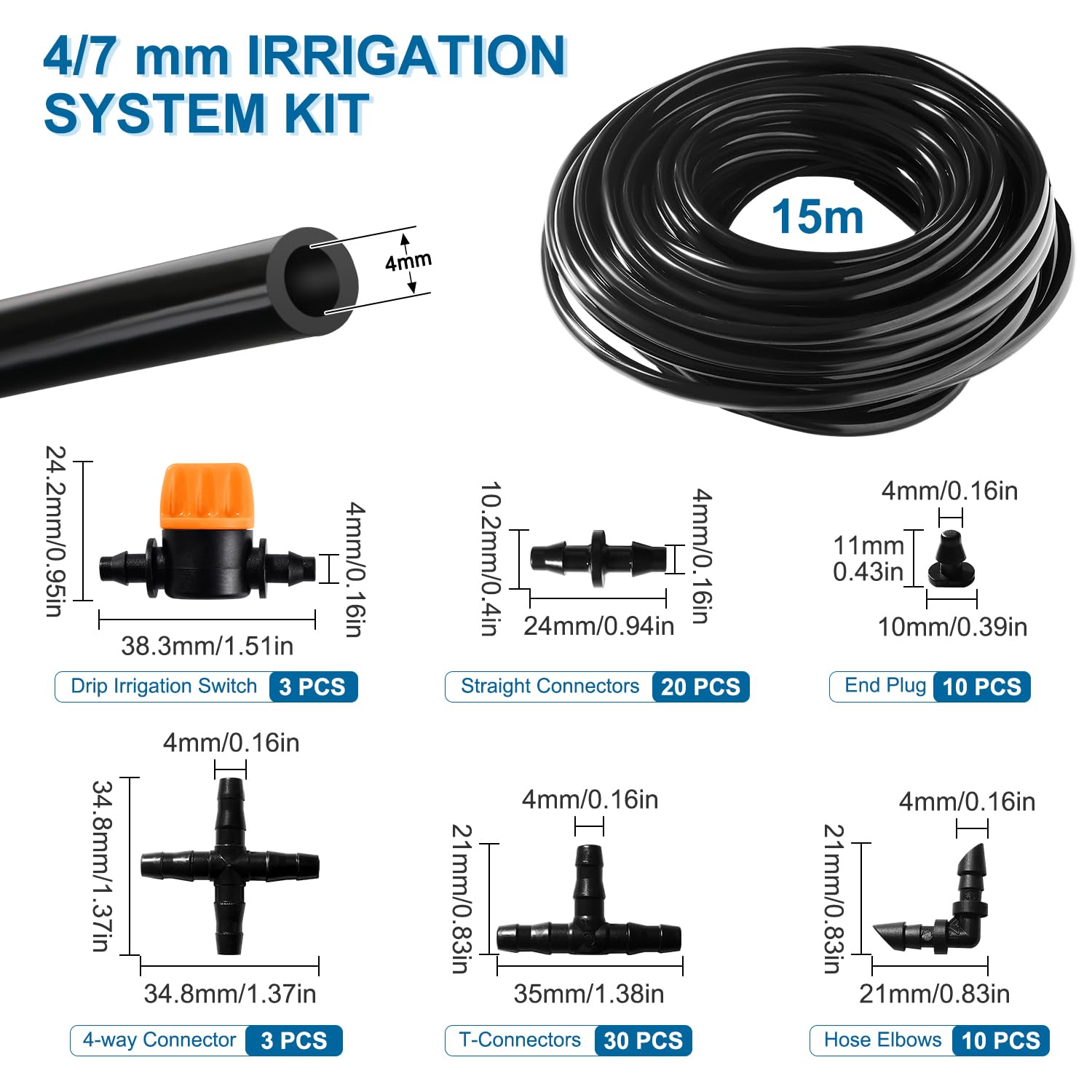 VooGenzek 77 PCS 4/6 mm Irrigation System Kit, 15m Irrigation Hose, DIY Auto Drip Irrigation Kit - Image 2