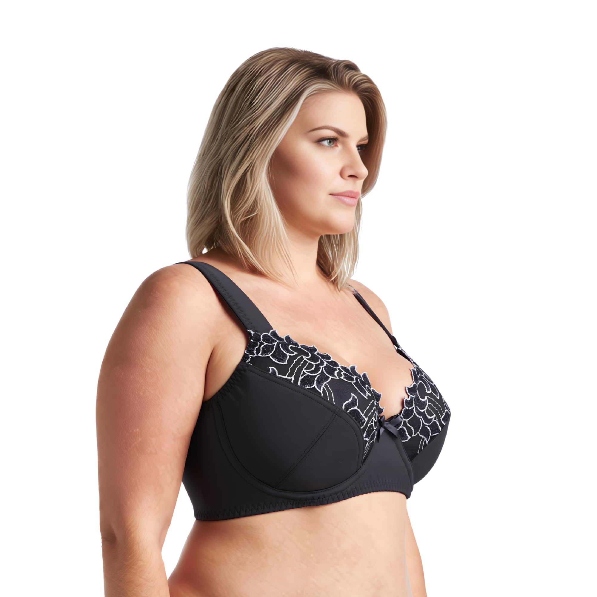 Curve Muse Sujetador con Aros y minimizador de Talla Grande para Mujer con Bordado de Encaje