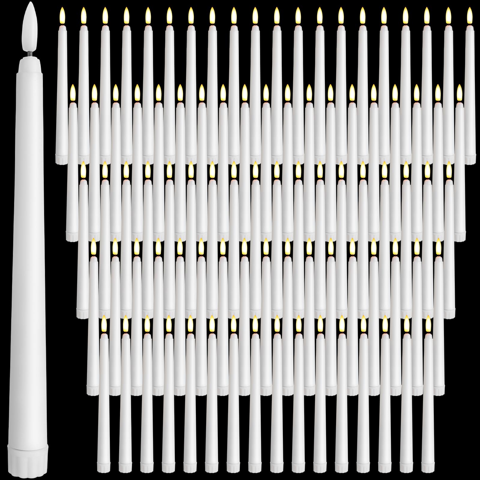 Photo 1 of Baquler 100 Pcs 9.7 Inch Flameless Taper Candles Battery Operated Taper Candles Bulk LED Flickering White Candlesticks for Wedding Church Table Centerpiece Halloween Christmas Party Decor