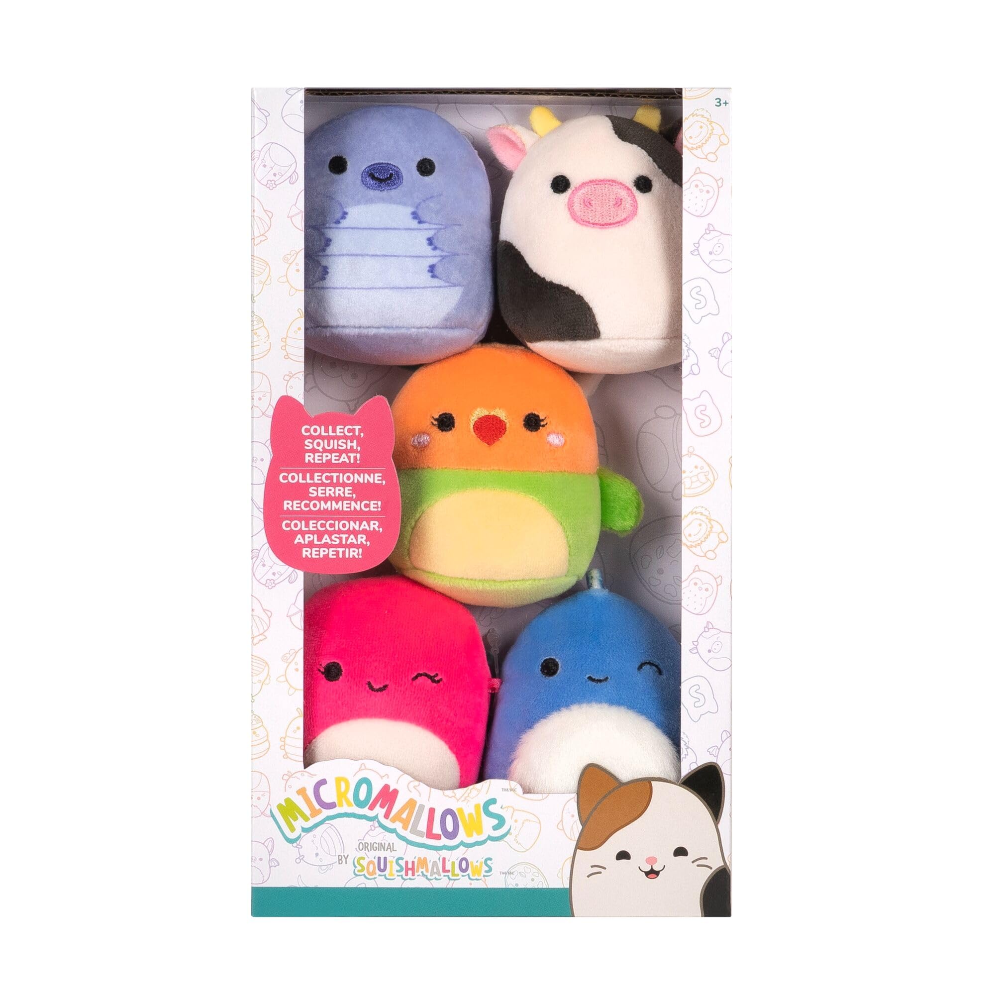 Squishmallows Original Micromallows Plush 5-Pack - Bear, Cow, Dinosaur, Love Bird & Octopus 2.5-Inch Plush - Image 2